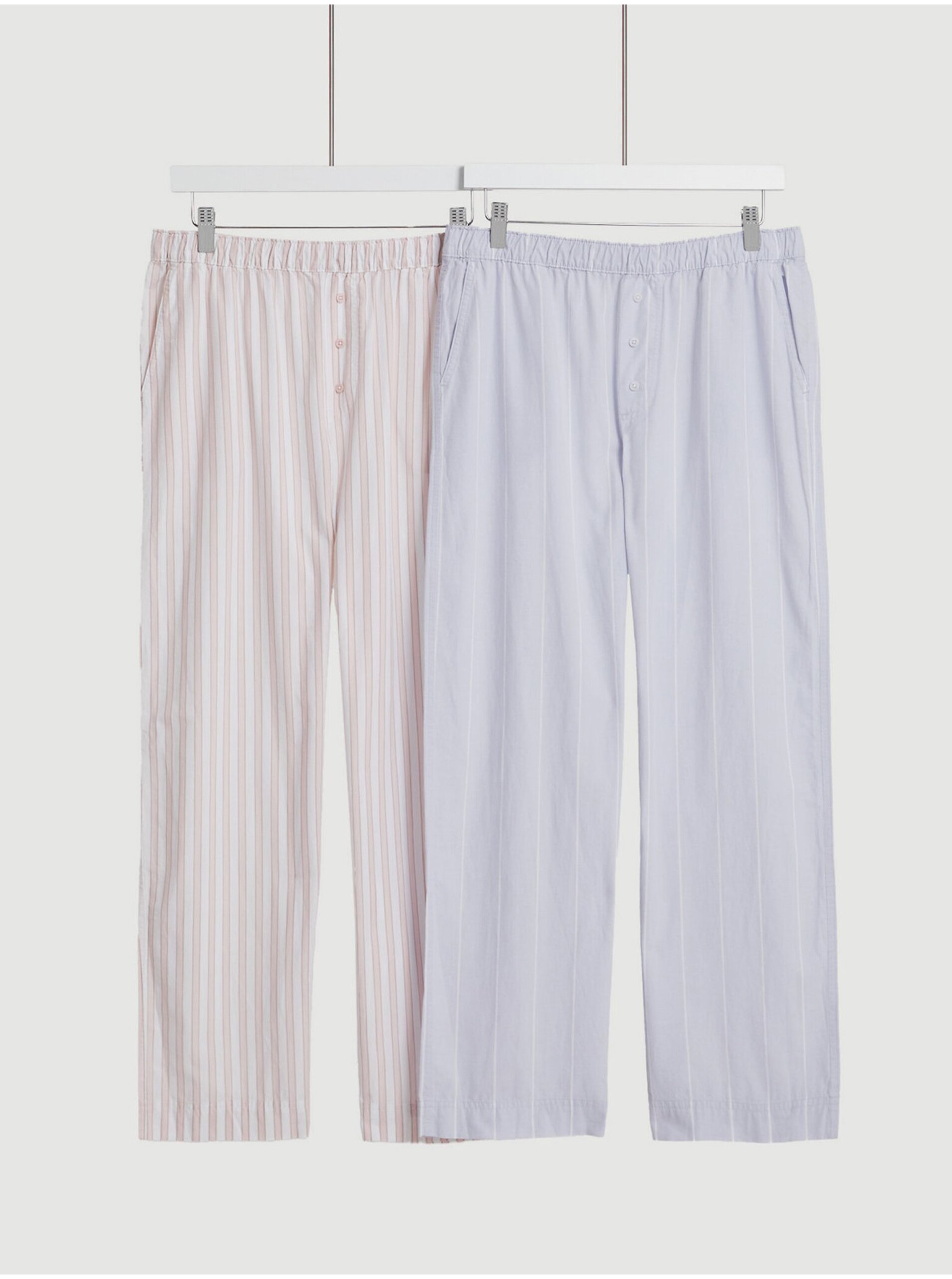 Lacno Súprava dvoch dámskych pruhovaných pyžamových nohavíc v ružovej a modrej farbe Marks & Spencer