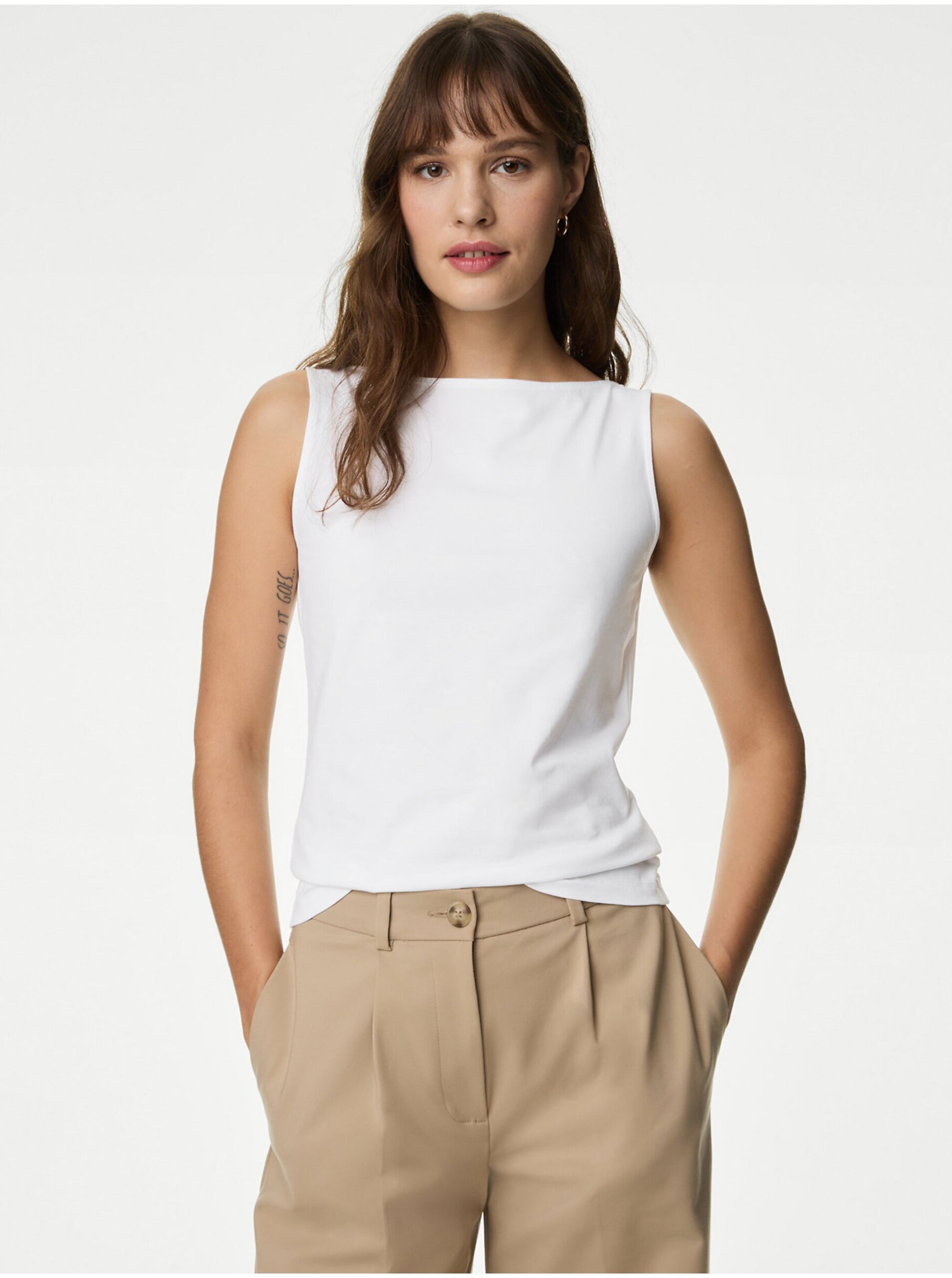 Levně Bílé dámské tílko s vysokým podílem bavlny Marks & Spencer