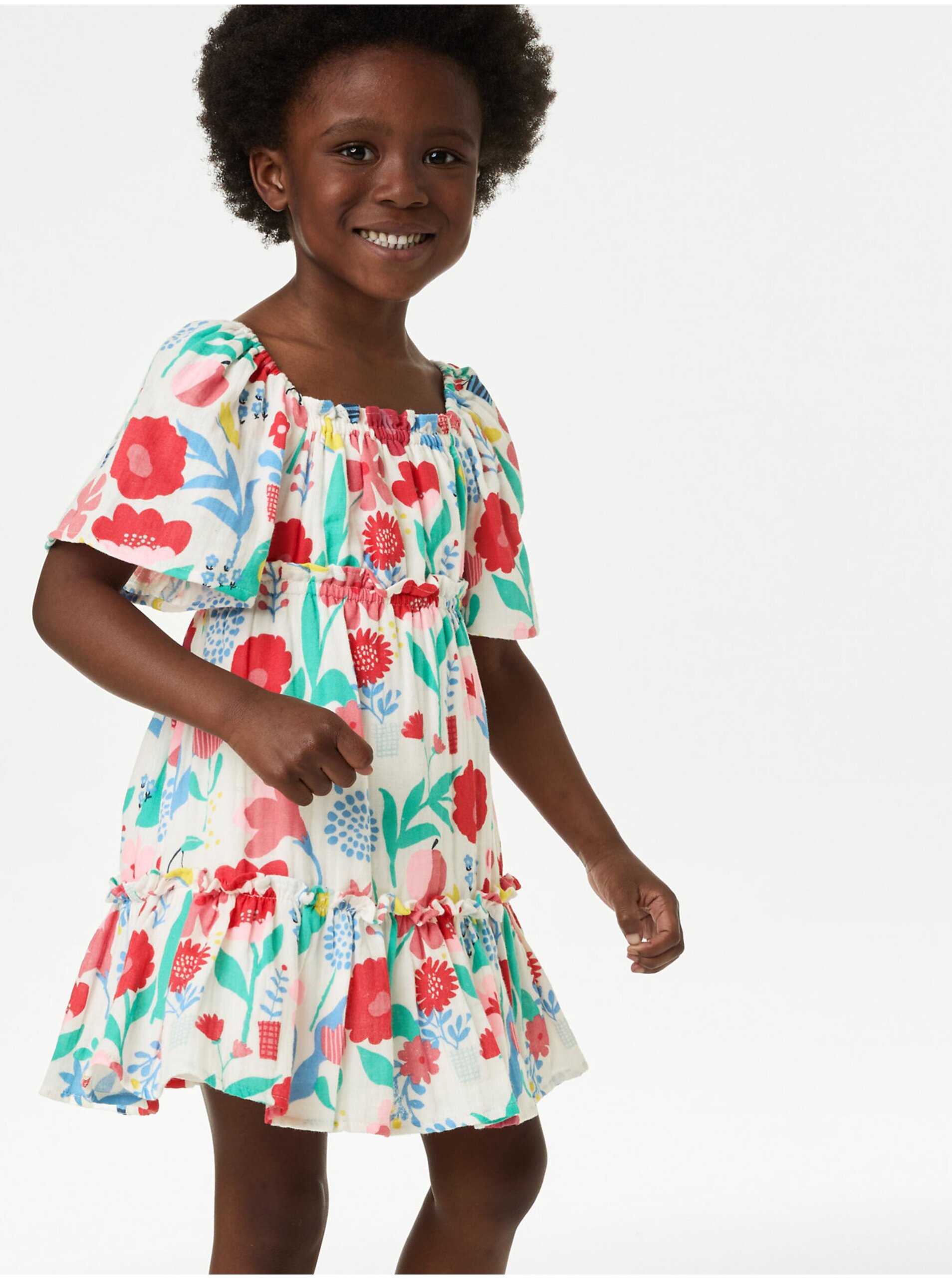E-shop Červeno-biele dievčenské kvetované šaty Marks & Spencer
