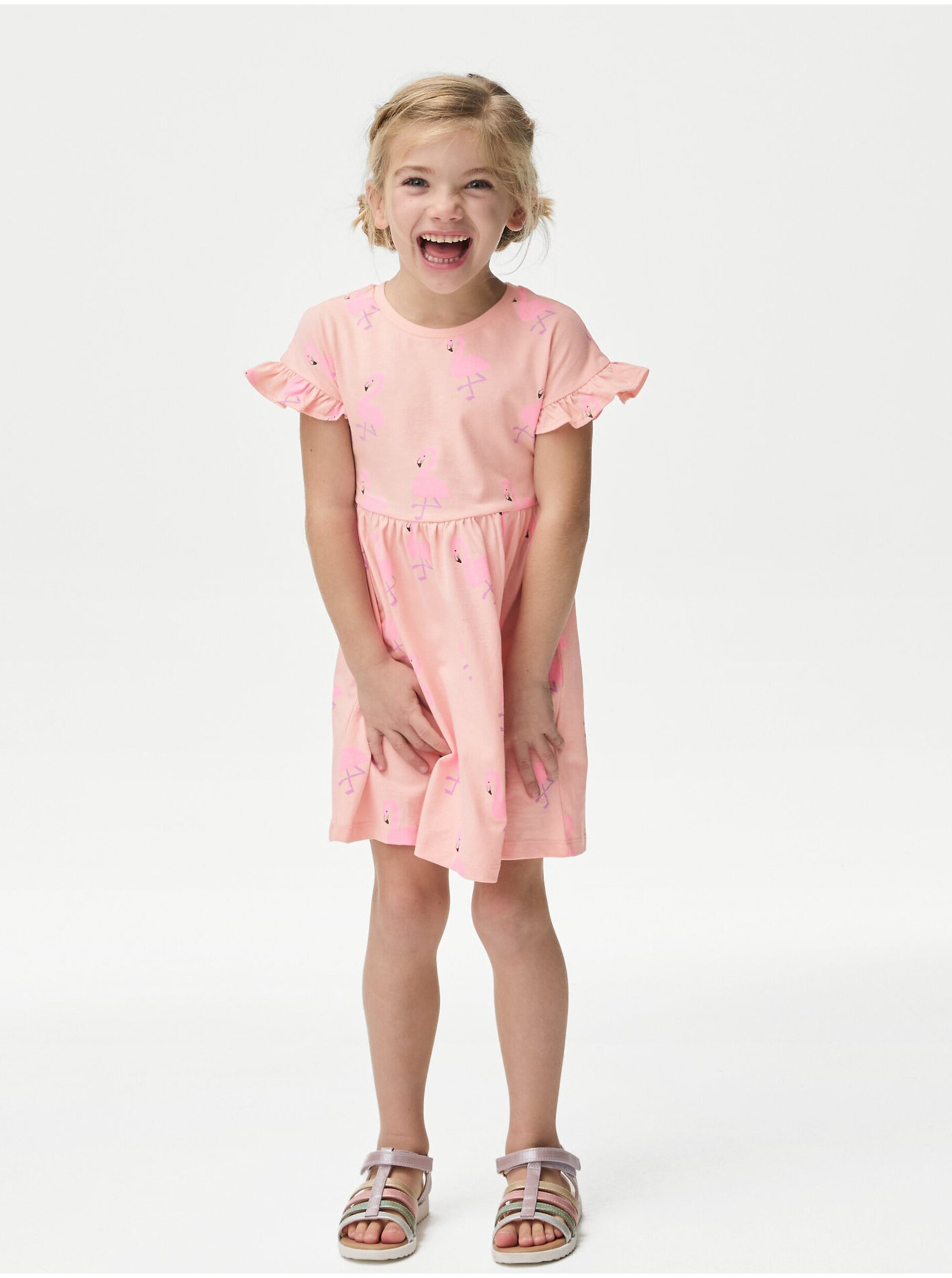 E-shop Růžovo-oranžové holčičí vzorované šaty Marks & Spencer