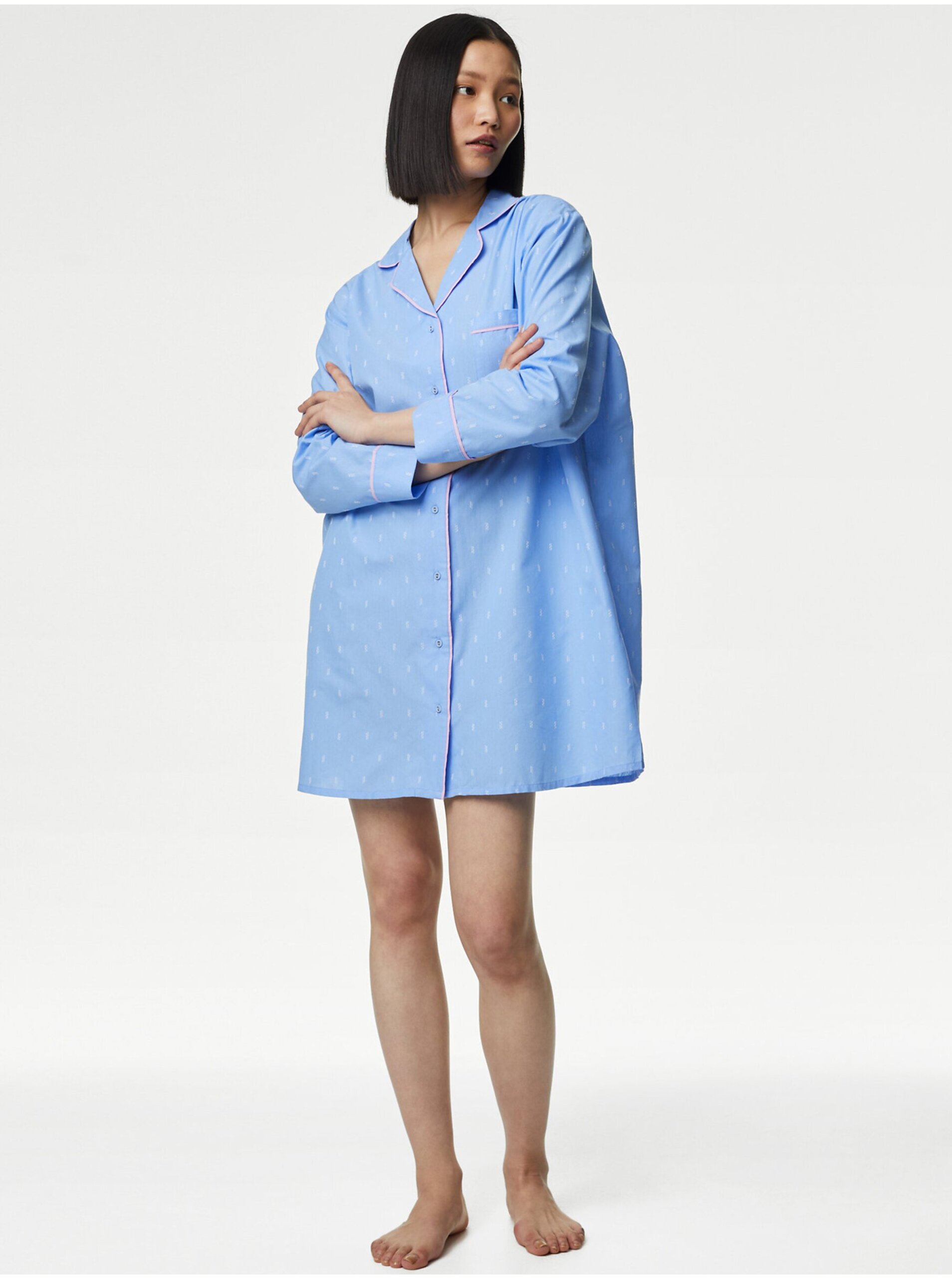 Lacno Modrá dámska vzorovaná nočná košeľa Marks & Spencer