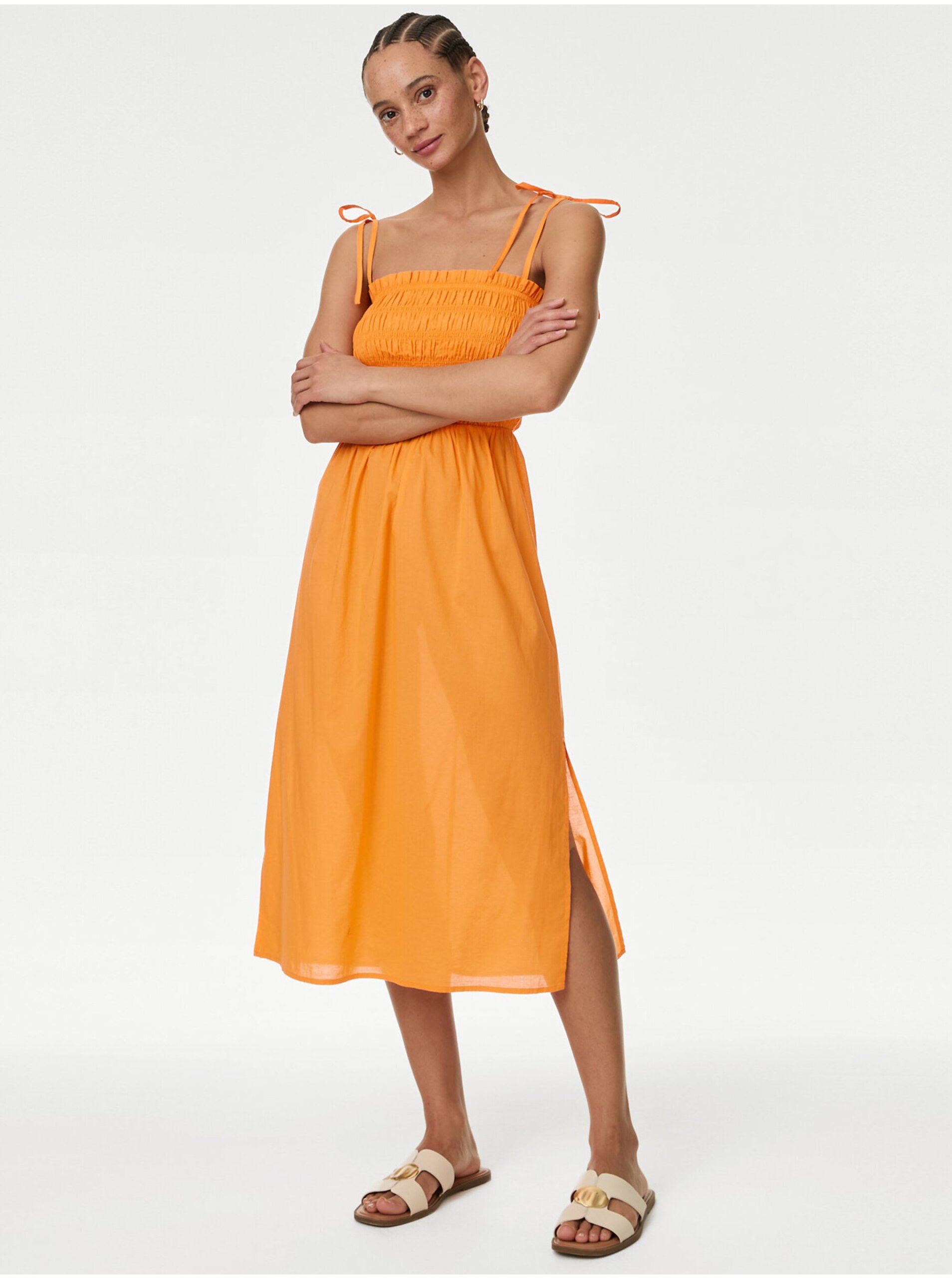 Levně Oranžové dámské letní šaty Marks & Spencer
