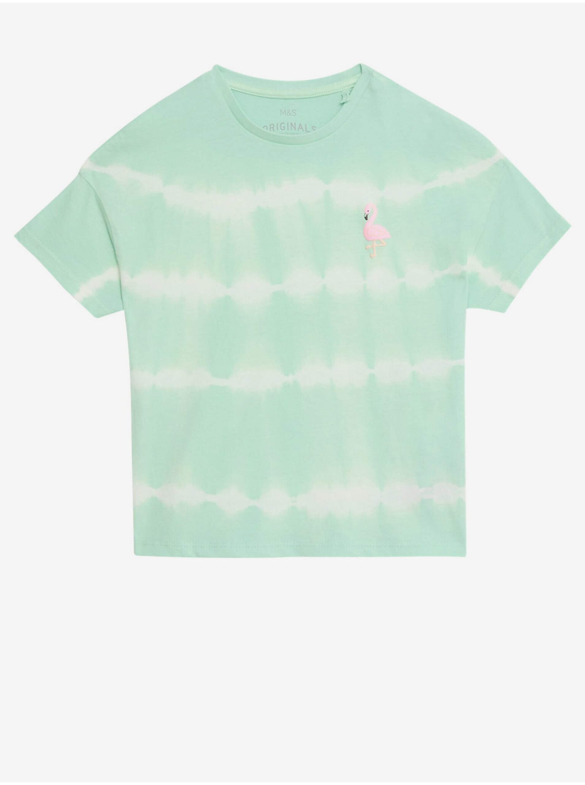 Lacno Svetlozelené dievčenské tričko s motívom plameniaka Marks & Spencer