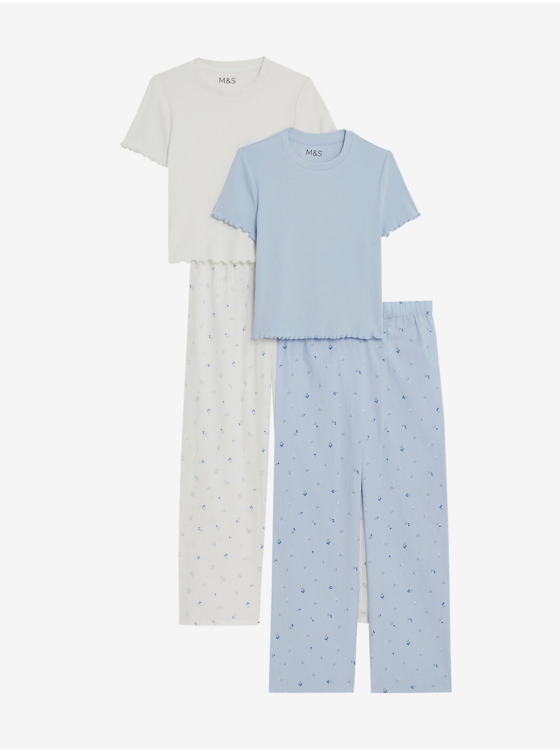 Levně Sada dvou holčičích květovaných pyžam ve světle modré a bílé barvě Marks & Spencer