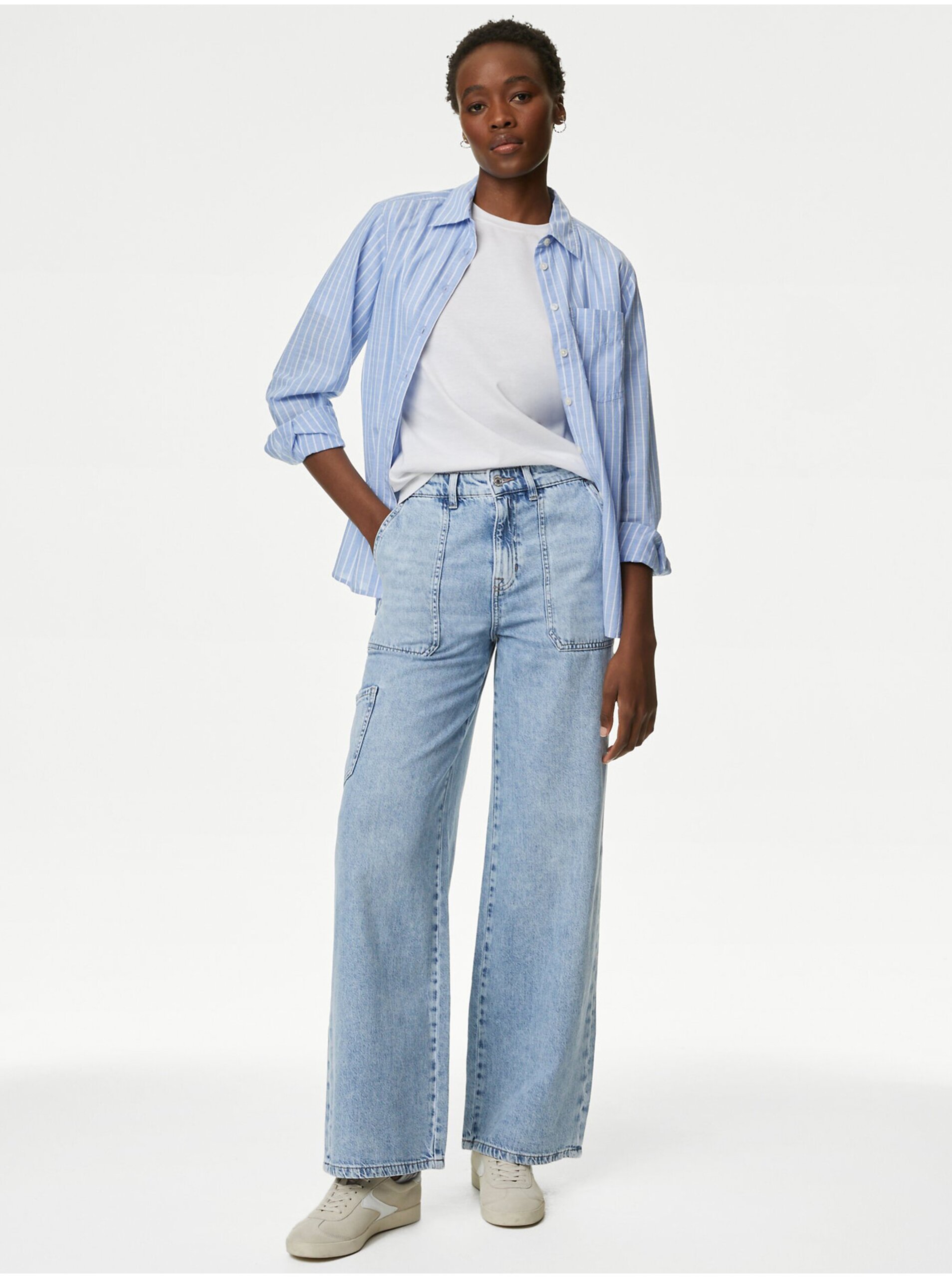 Levně Světle modré dámské wide fit džíny s vysokým pasem Marks & Spencer