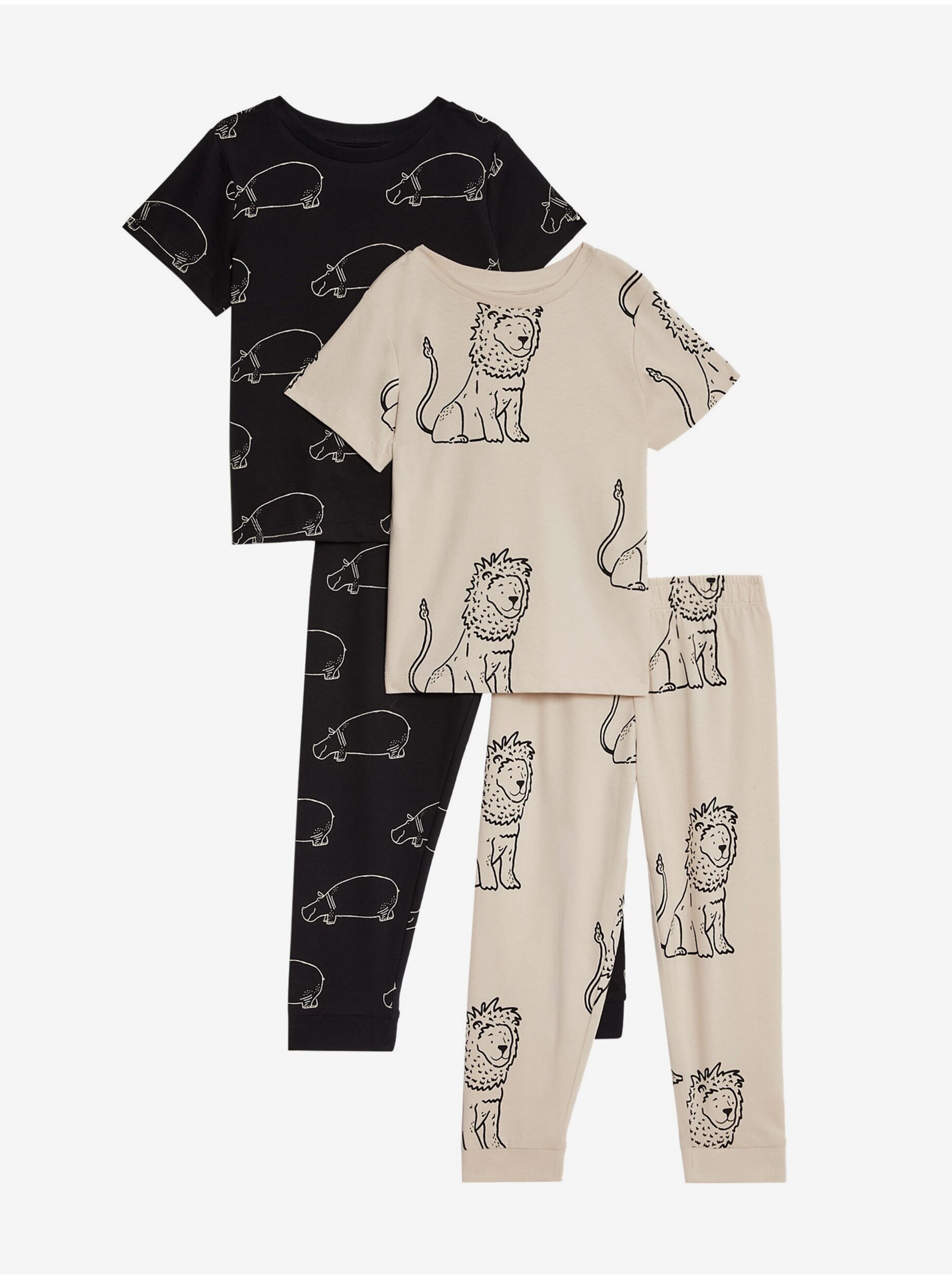 Levně Sada dvou dětských pyžam s motivem zvířátek v béžové a černé barvě Marks & Spencer
