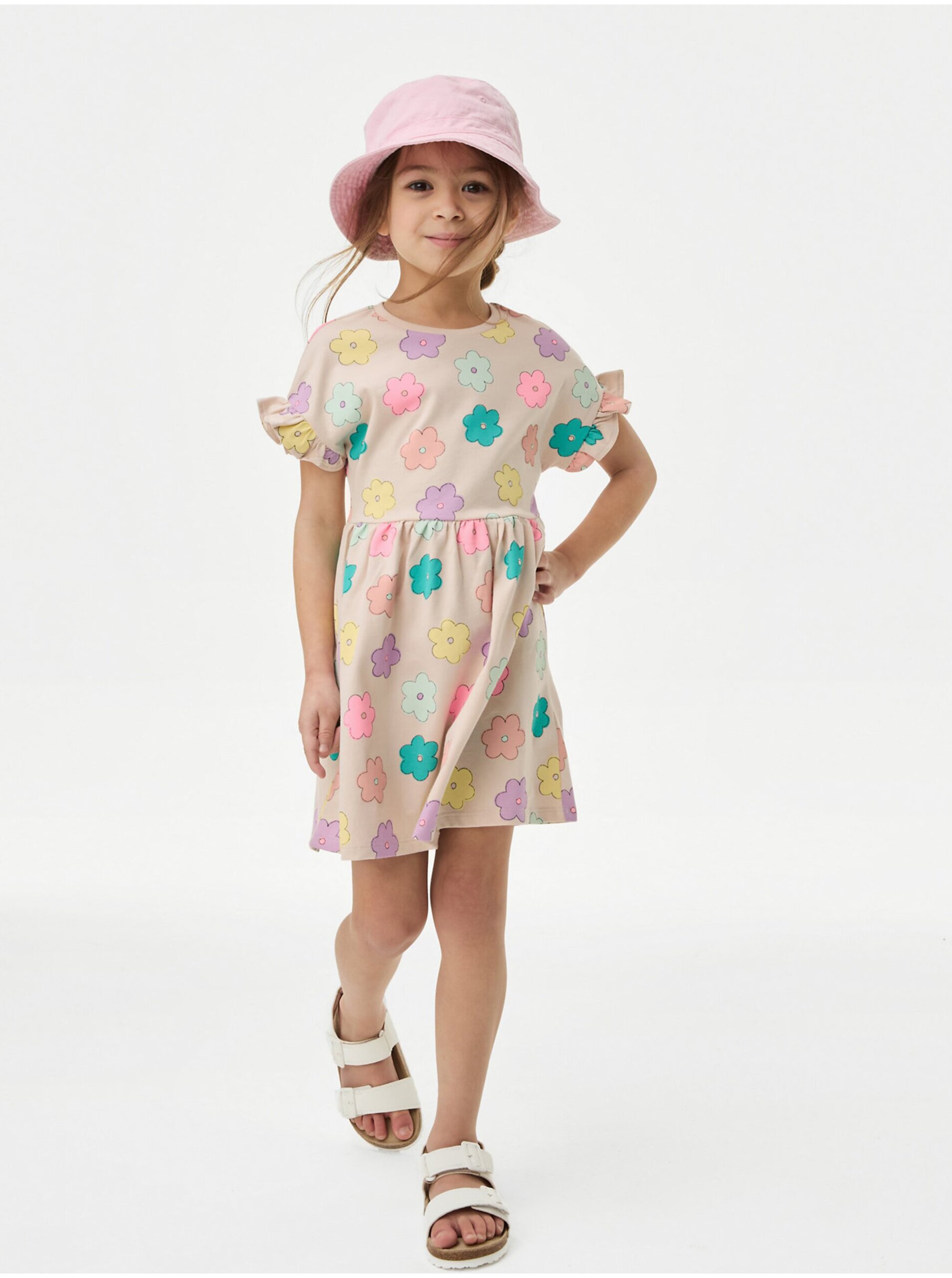 E-shop Krémové dievčenské kvetované šaty s volánikmi Marks & Spencer