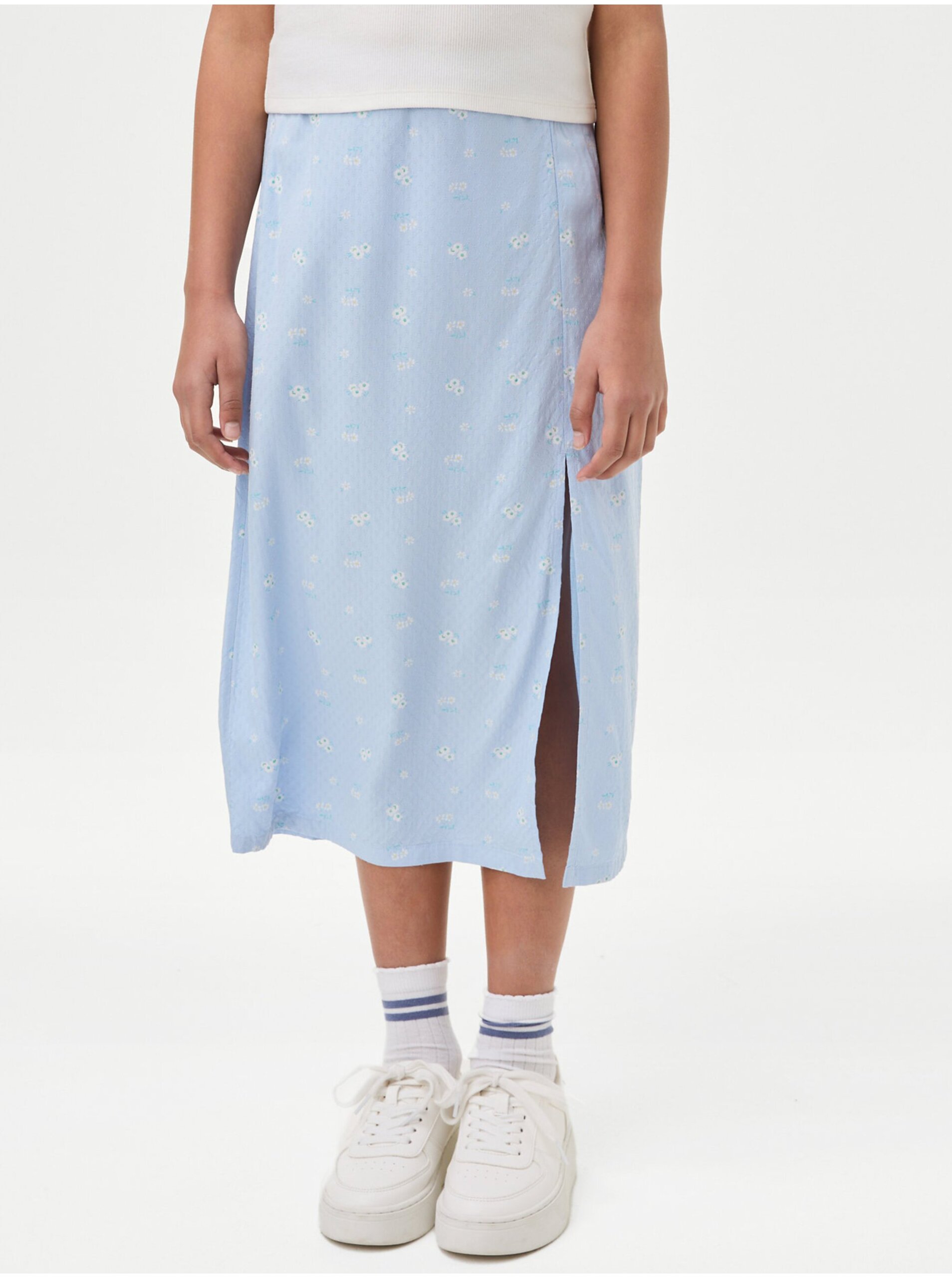 Levně Světle modrá holčičí květovaná midi sukně Marks & Spencer