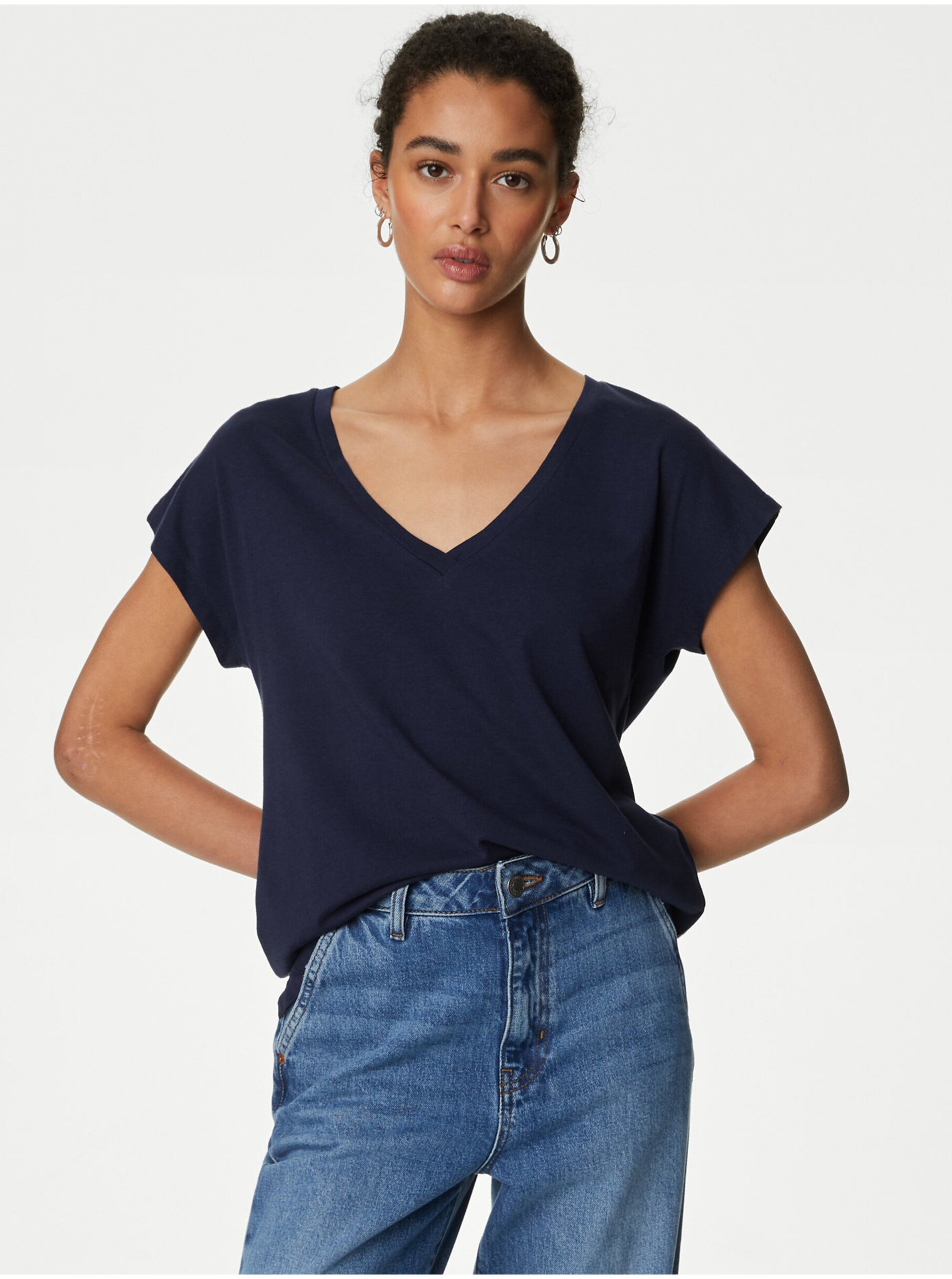 Levně Tmavě modré dámské volné basic tričko Marks & Spencer