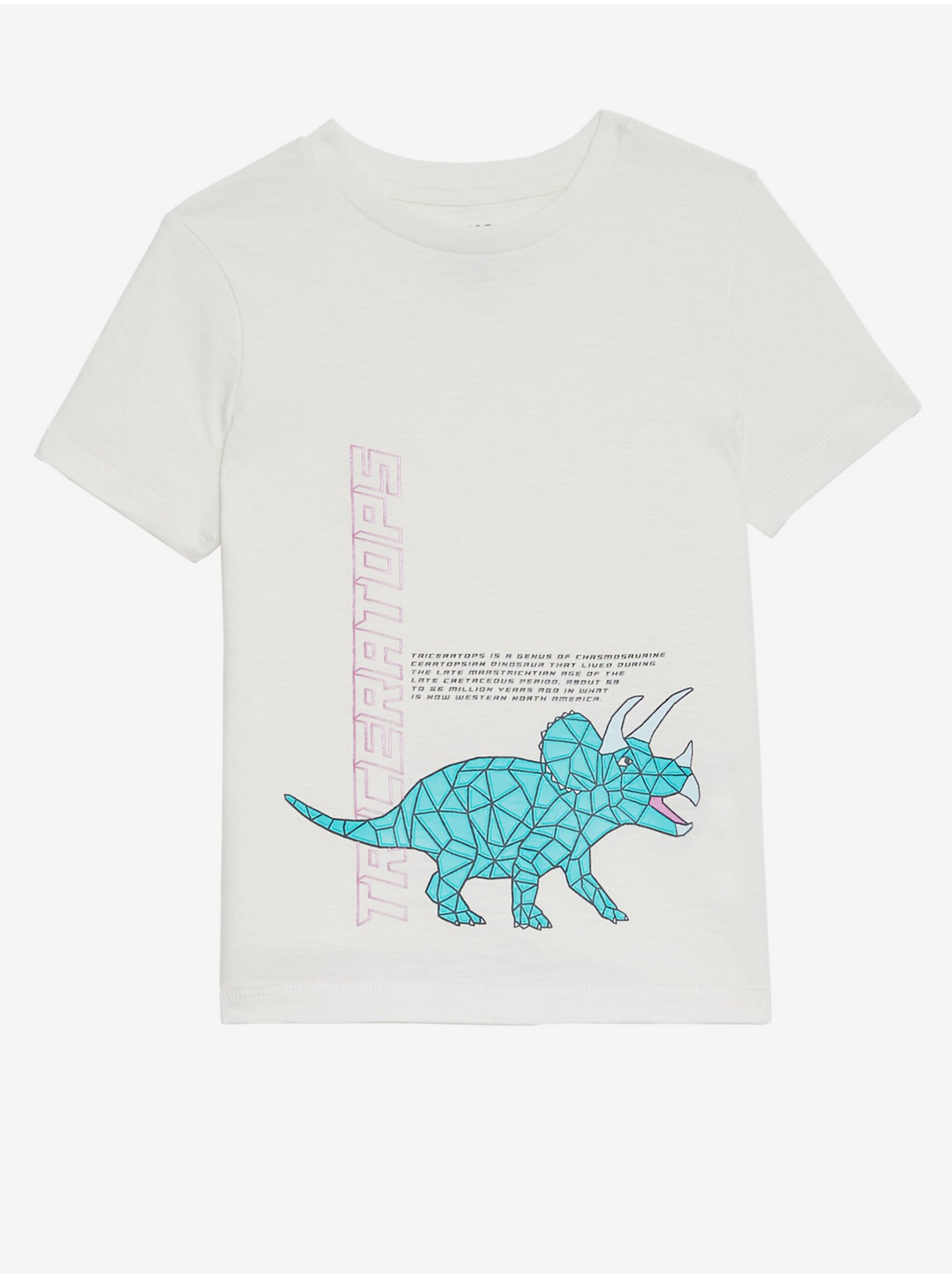 Levně Bílé klučičí tričko s motivem dinosaura Marks & Spencer