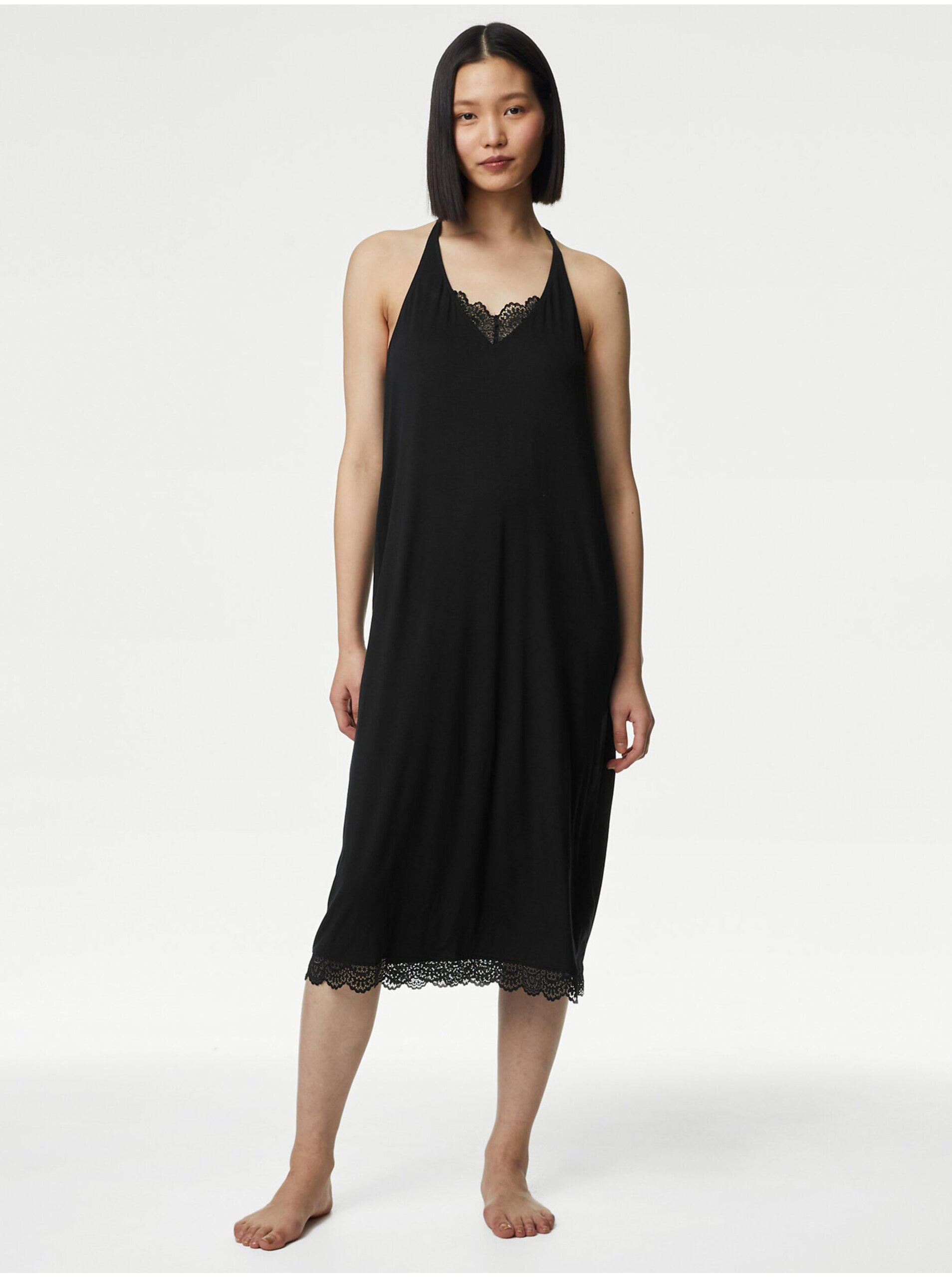Levně Černá dámská noční košilka s krajkou Marks & Spencer Body Soft™
