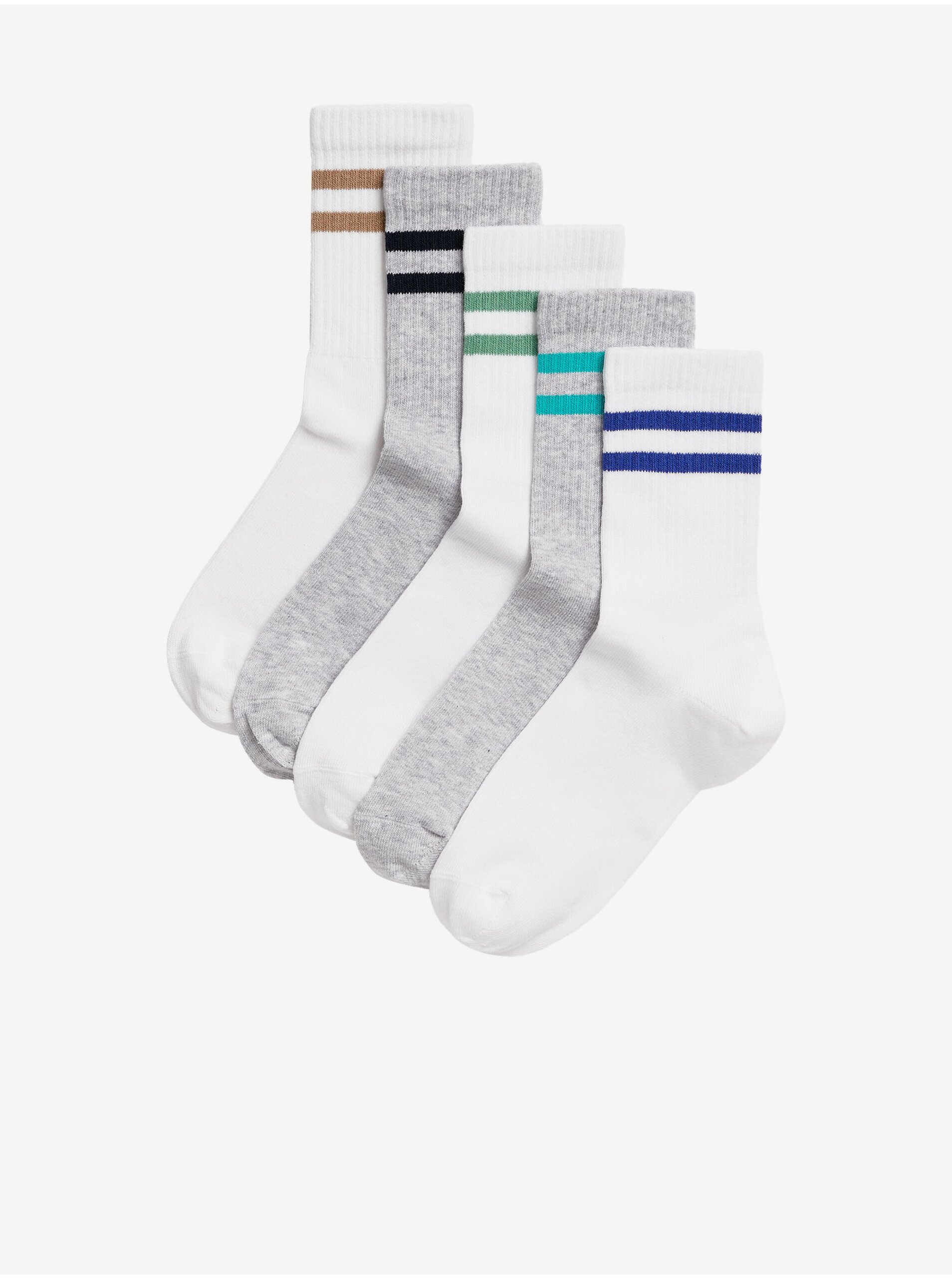 Lacno Sada piatich párov detských ponožiek v bielej a sivej farbe Marks & Spencer