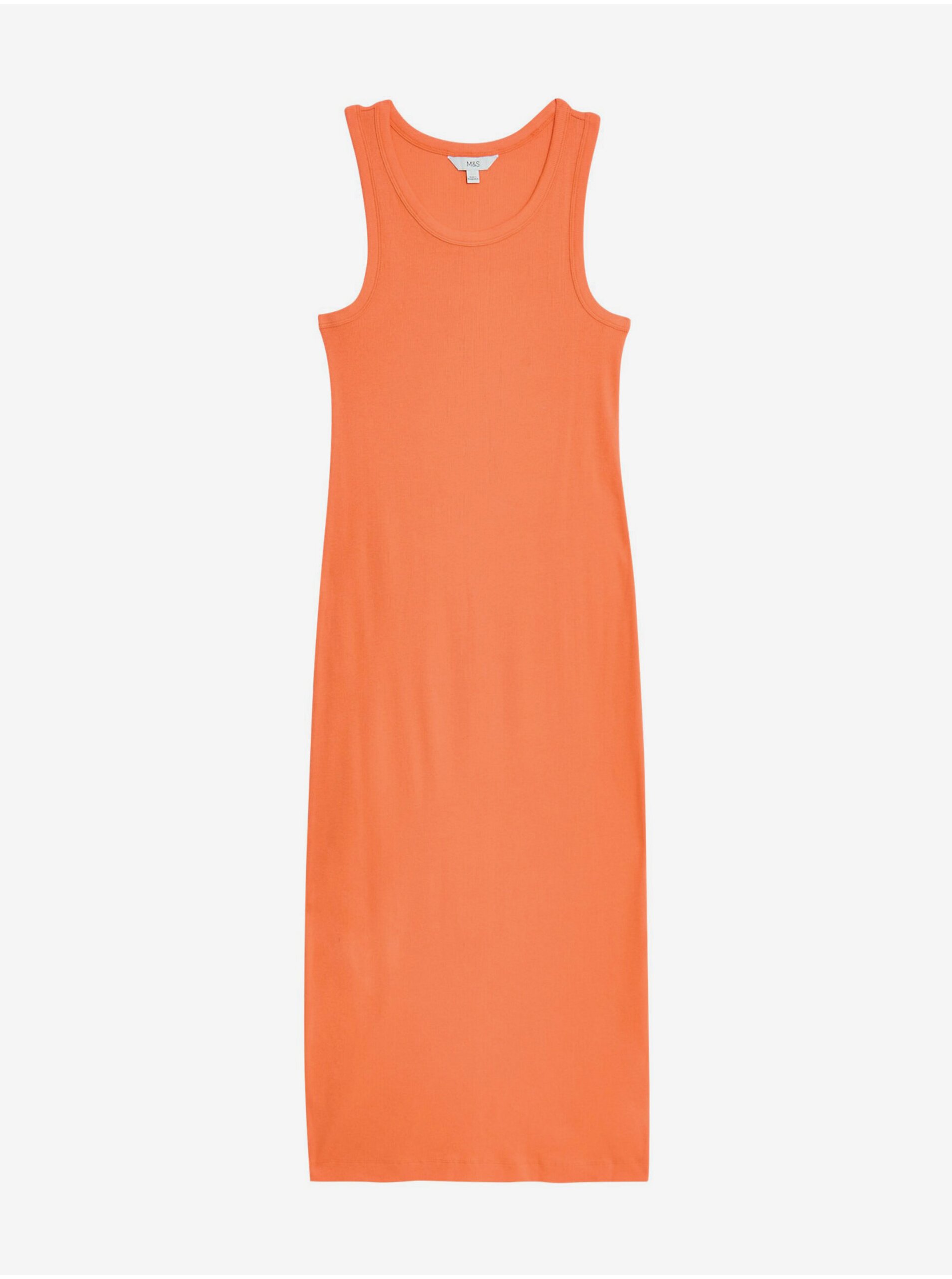 Levně Oranžové dámské žebrované midi šaty Marks & Spencer