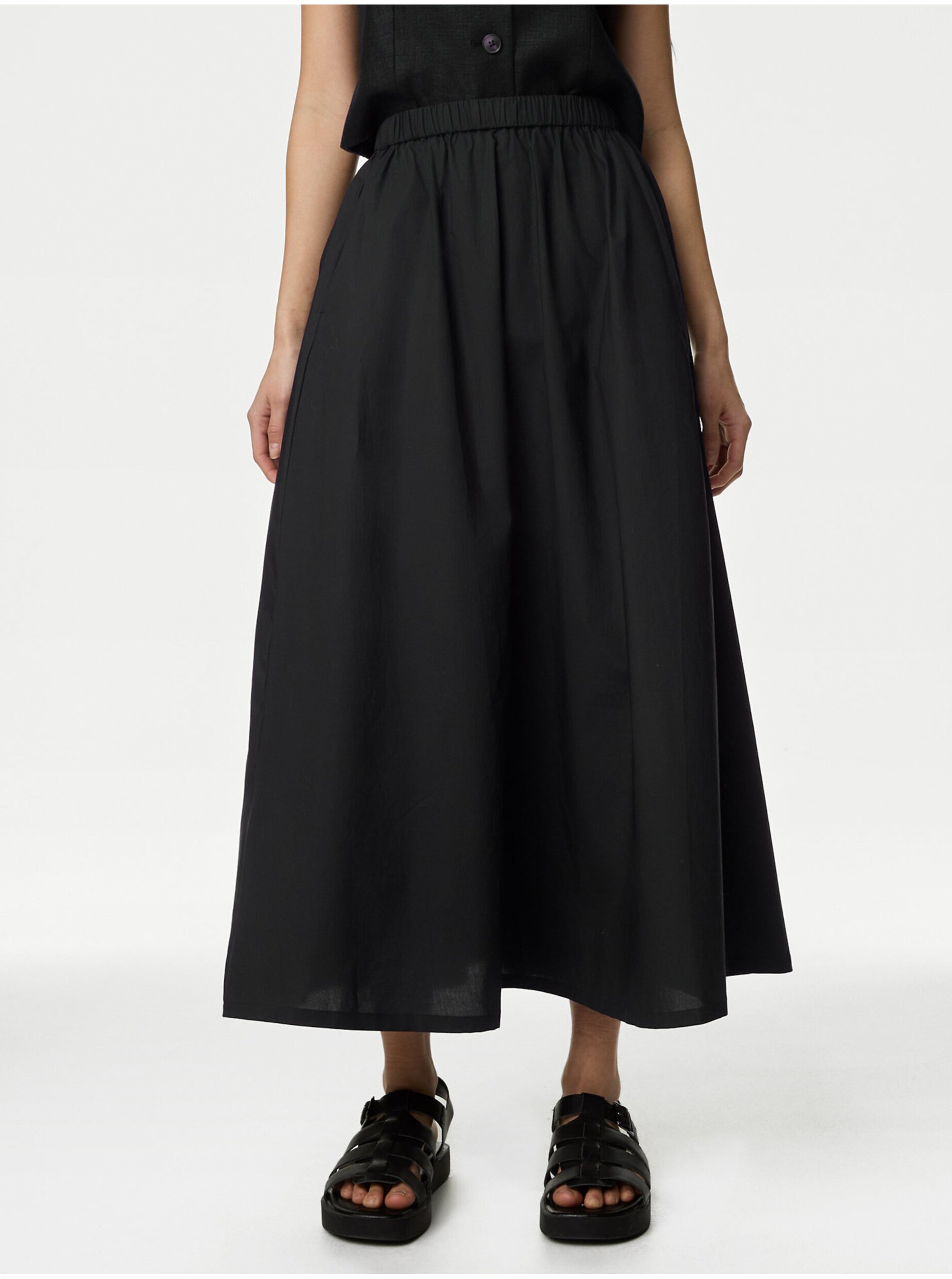 Lacno Čierna dámska plisovaná midi sukňa Marks & Spencer