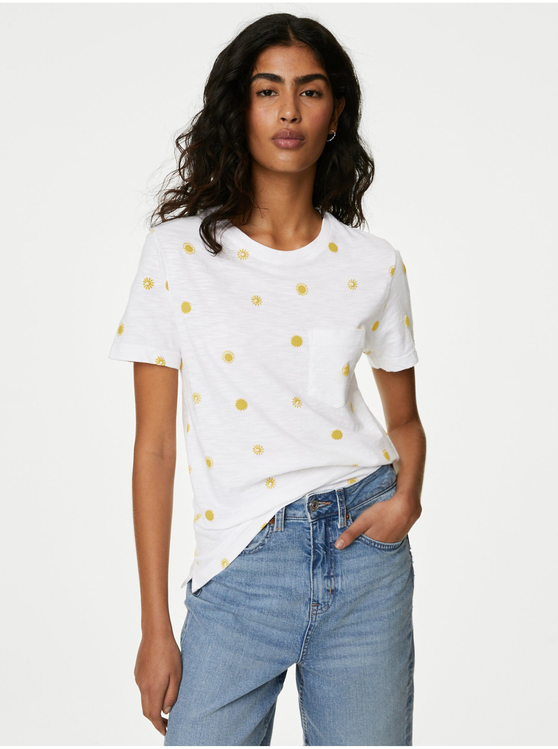 Levně Bílé dámské vzorované tričko s kapsičkou Marks & Spencer