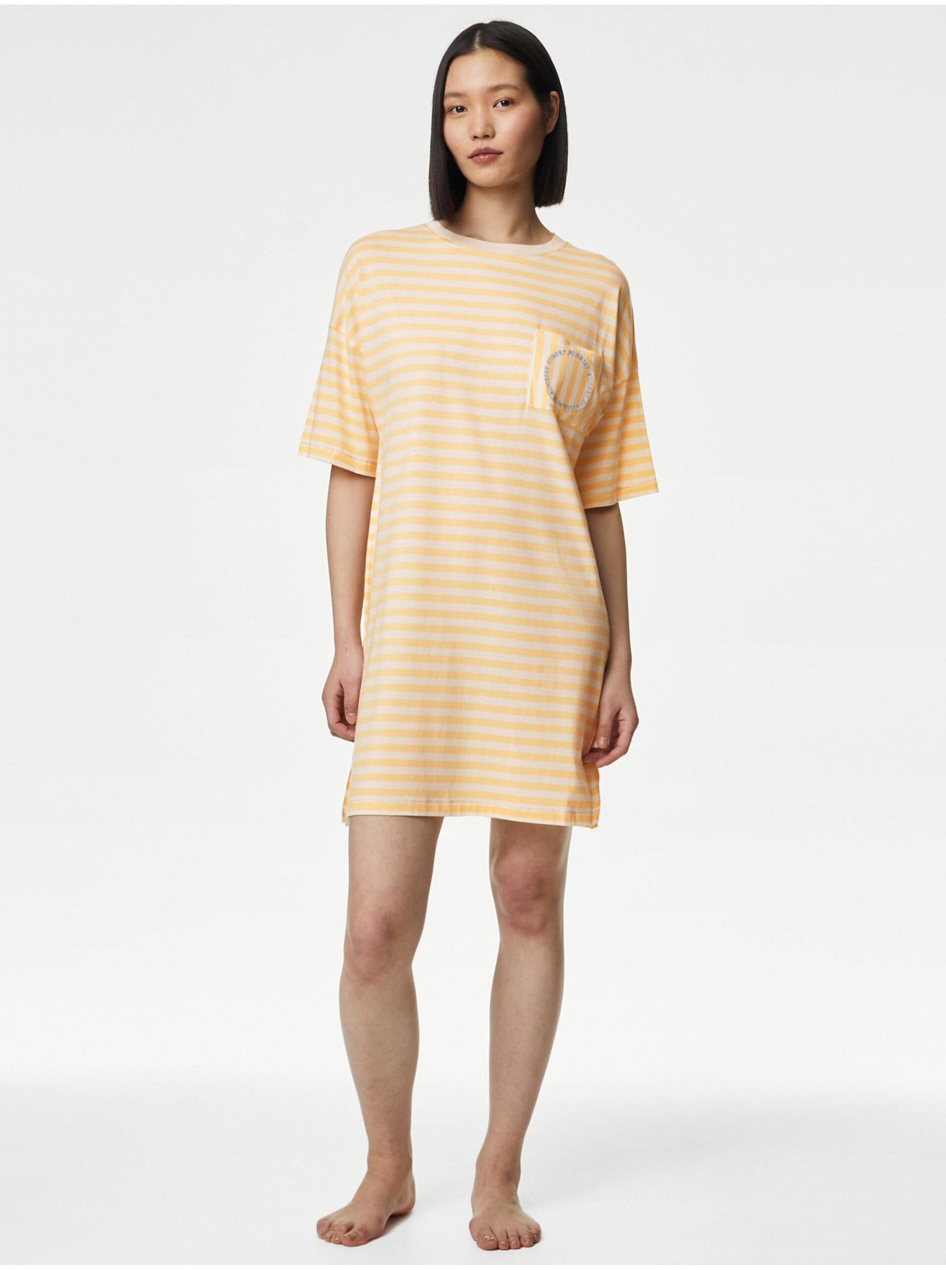 E-shop Žltá dámska pruhovaná nočná košeľa Marks & Spencer