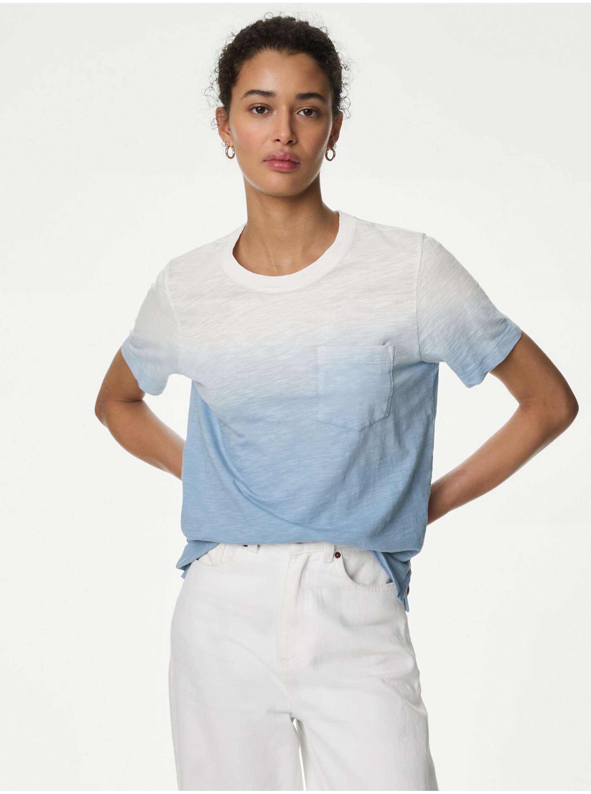 Lacno Bielo-modré dámske tričko Marks & Spencer