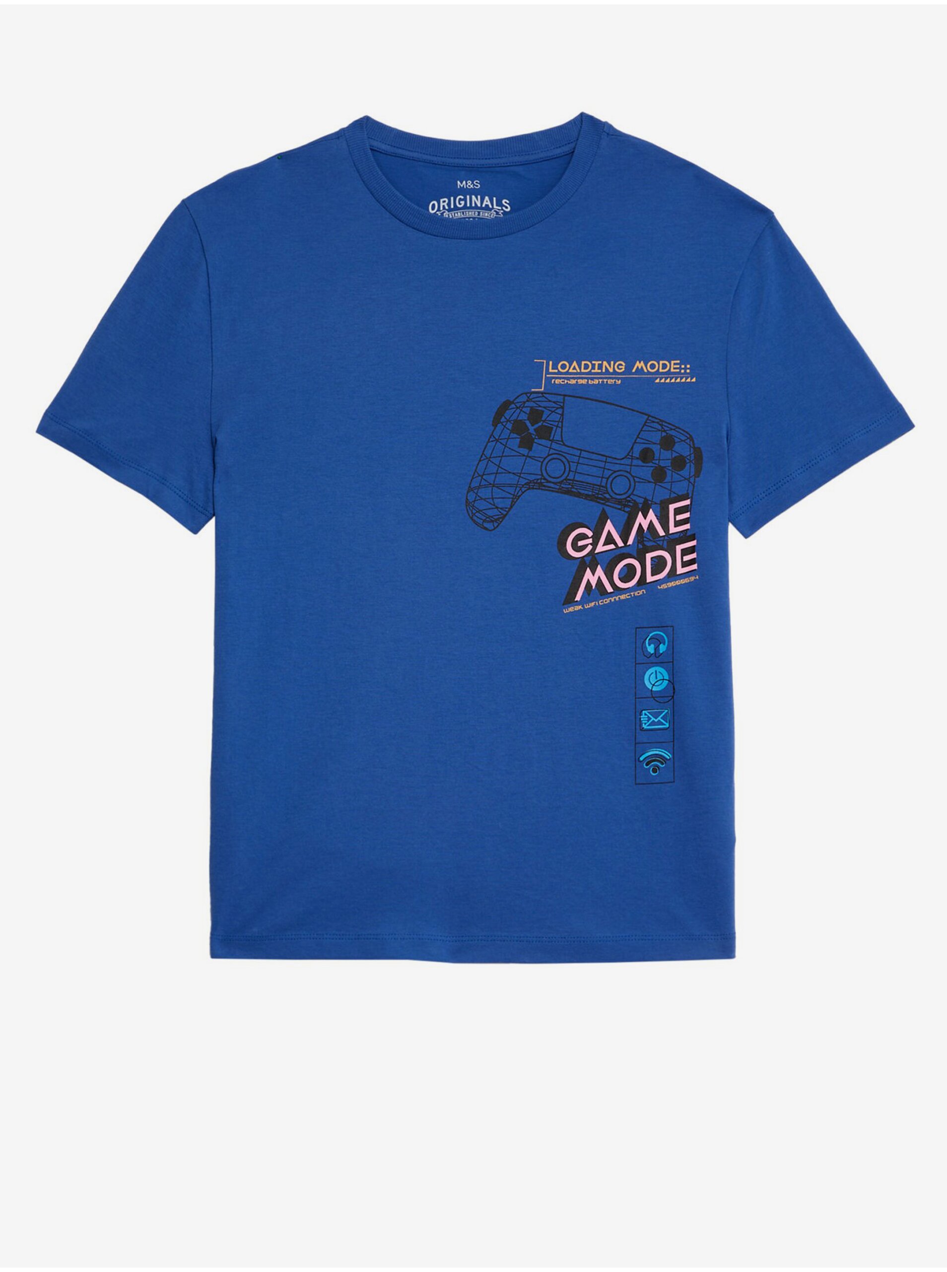Lacno Modré chlapčenské tričko s herným motívom Marks & Spencer