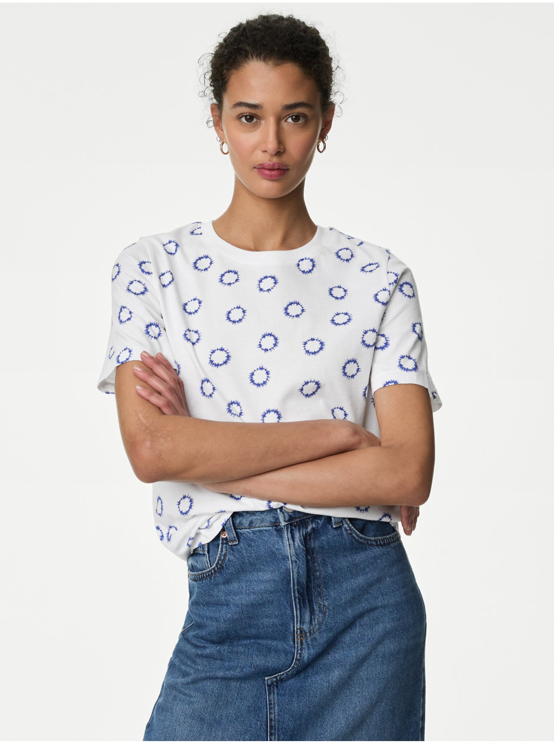 Levně Modro-bílé dámské vzorované tričko Marks & Spencer