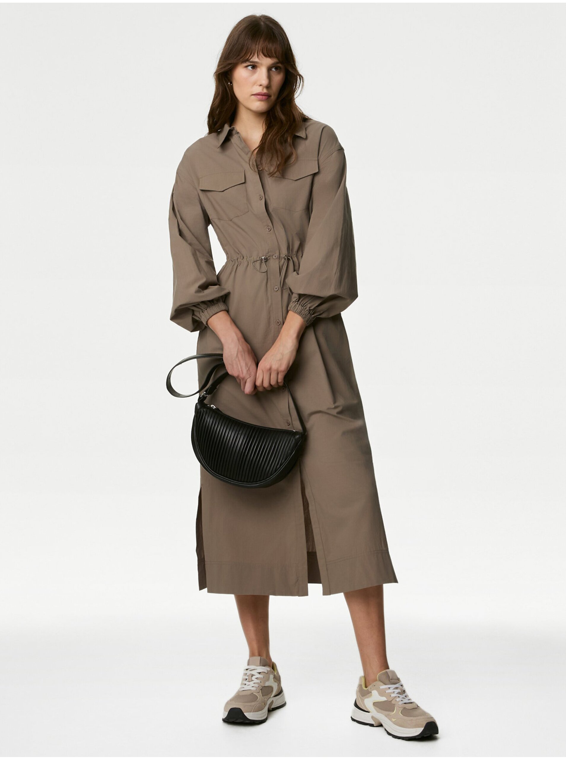Lacno Hnedé dámske košeľové šaty Marks & Spencer