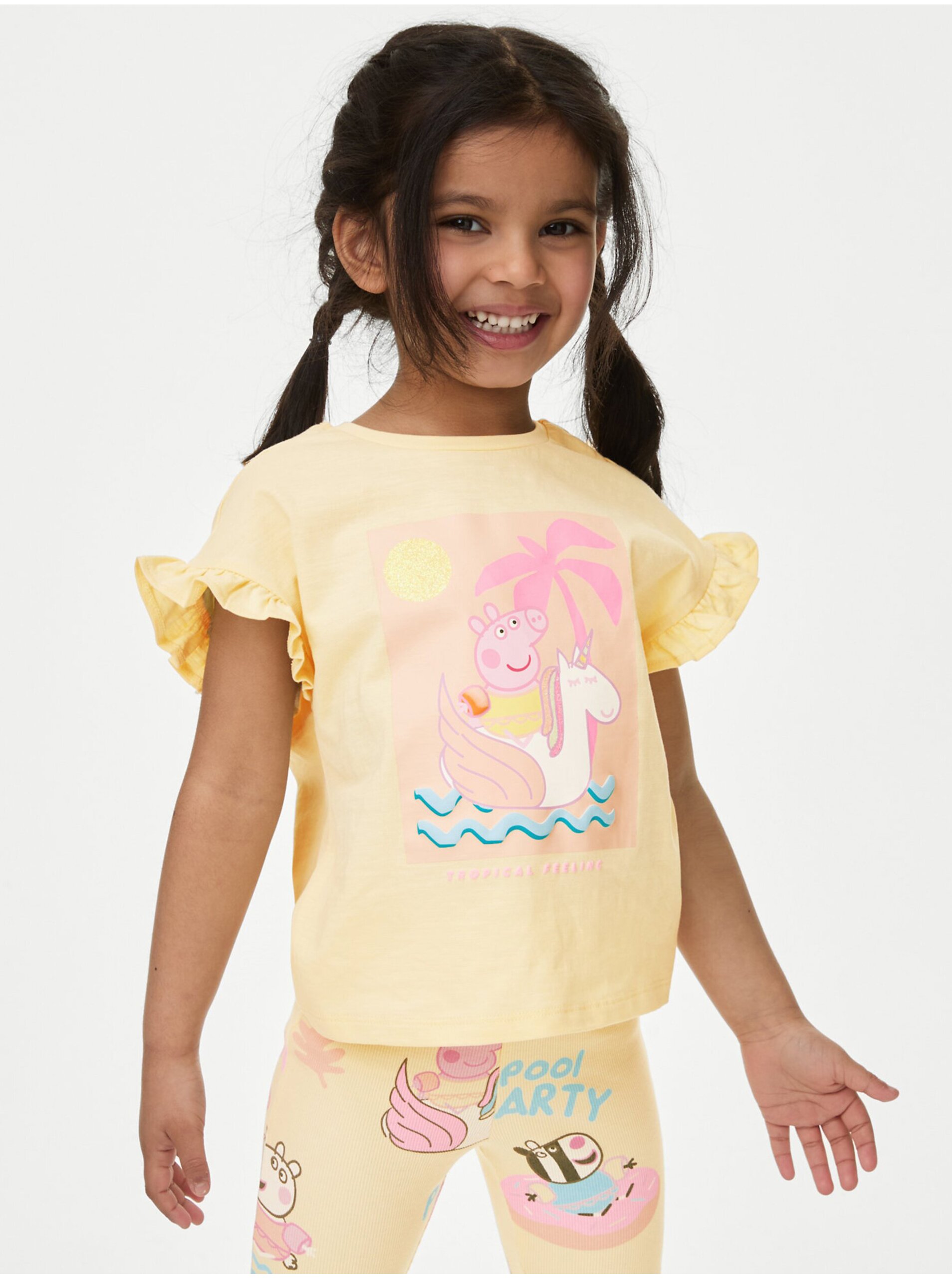 Lacno Žlté dievčenské tričko s motivom prasiatko Peppa Marks & Spencer