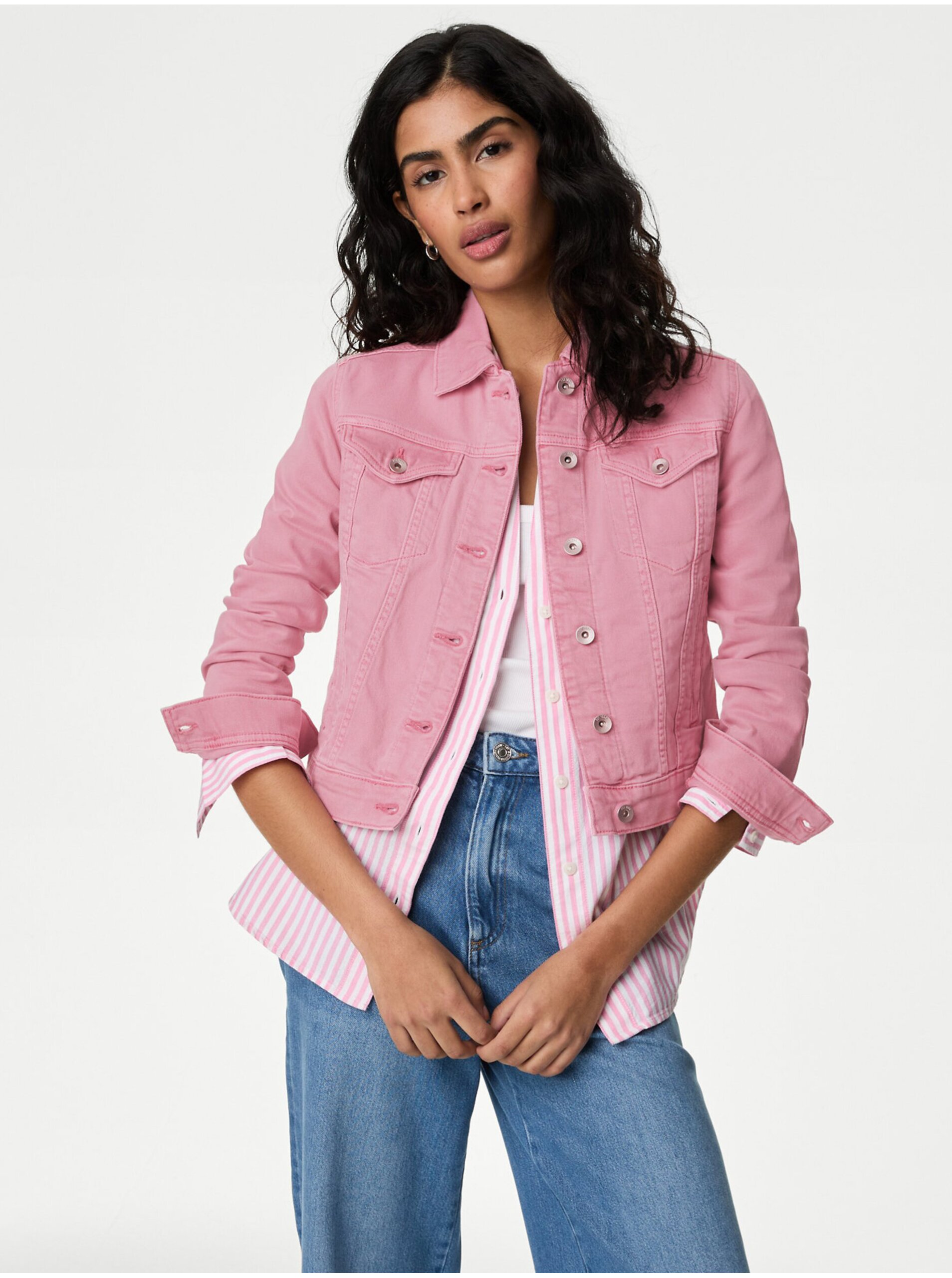 Levně Růžová dámská džínová bunda Marks & Spencer