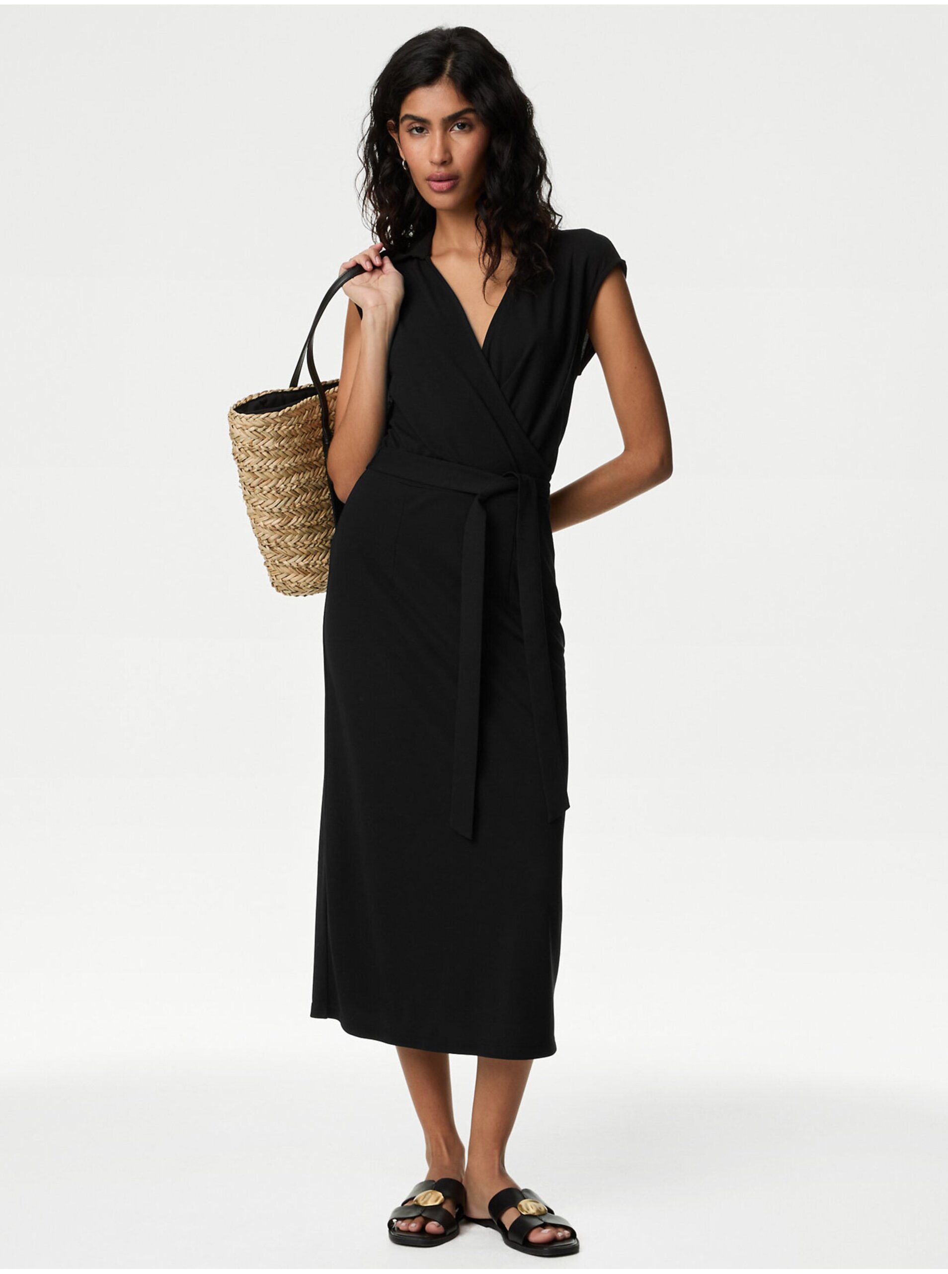 Lacno Čierne dámske zavinovacie šaty Marks & Spencer