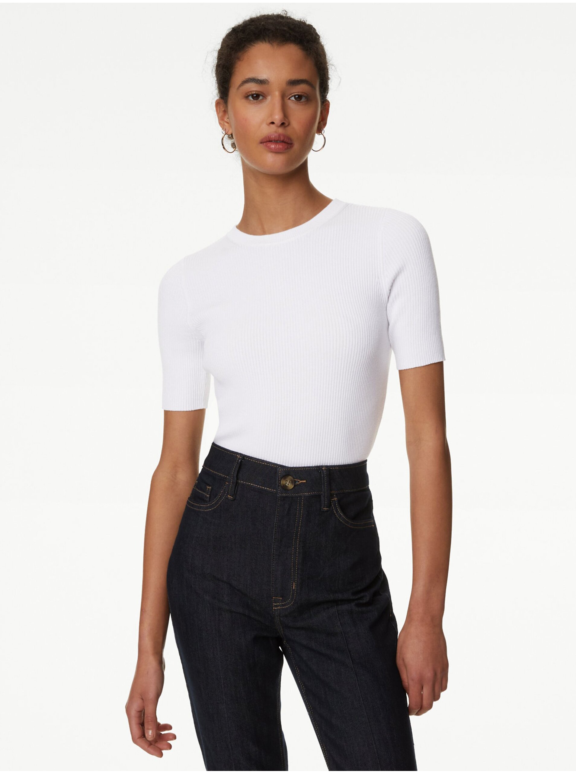 Lacno Biely dámsky sveter s krátkym rukávom Marks & Spencer