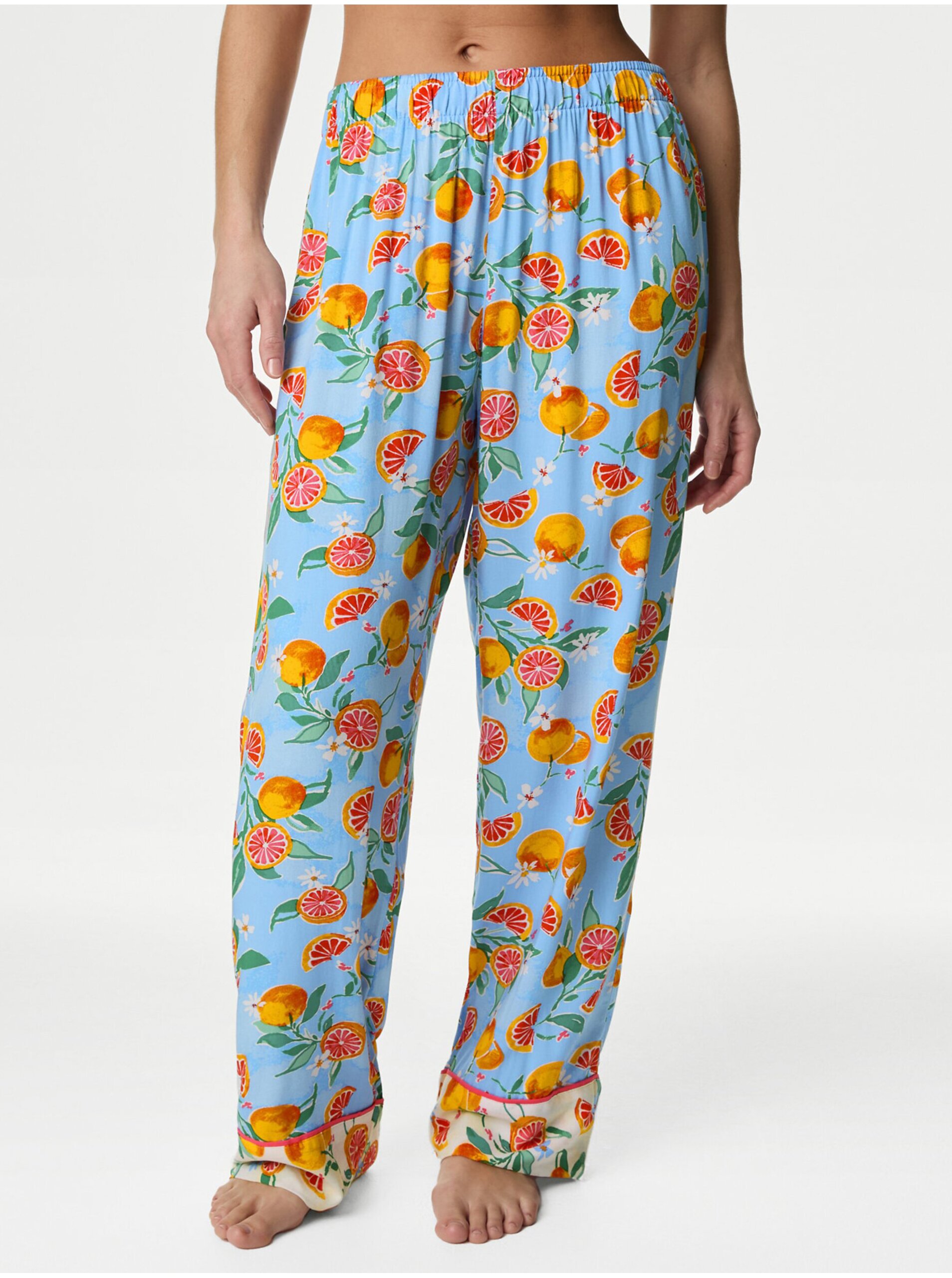 Lacno Svetlomodré dámske vzorované pyžamové nohavice Marks & Spencer