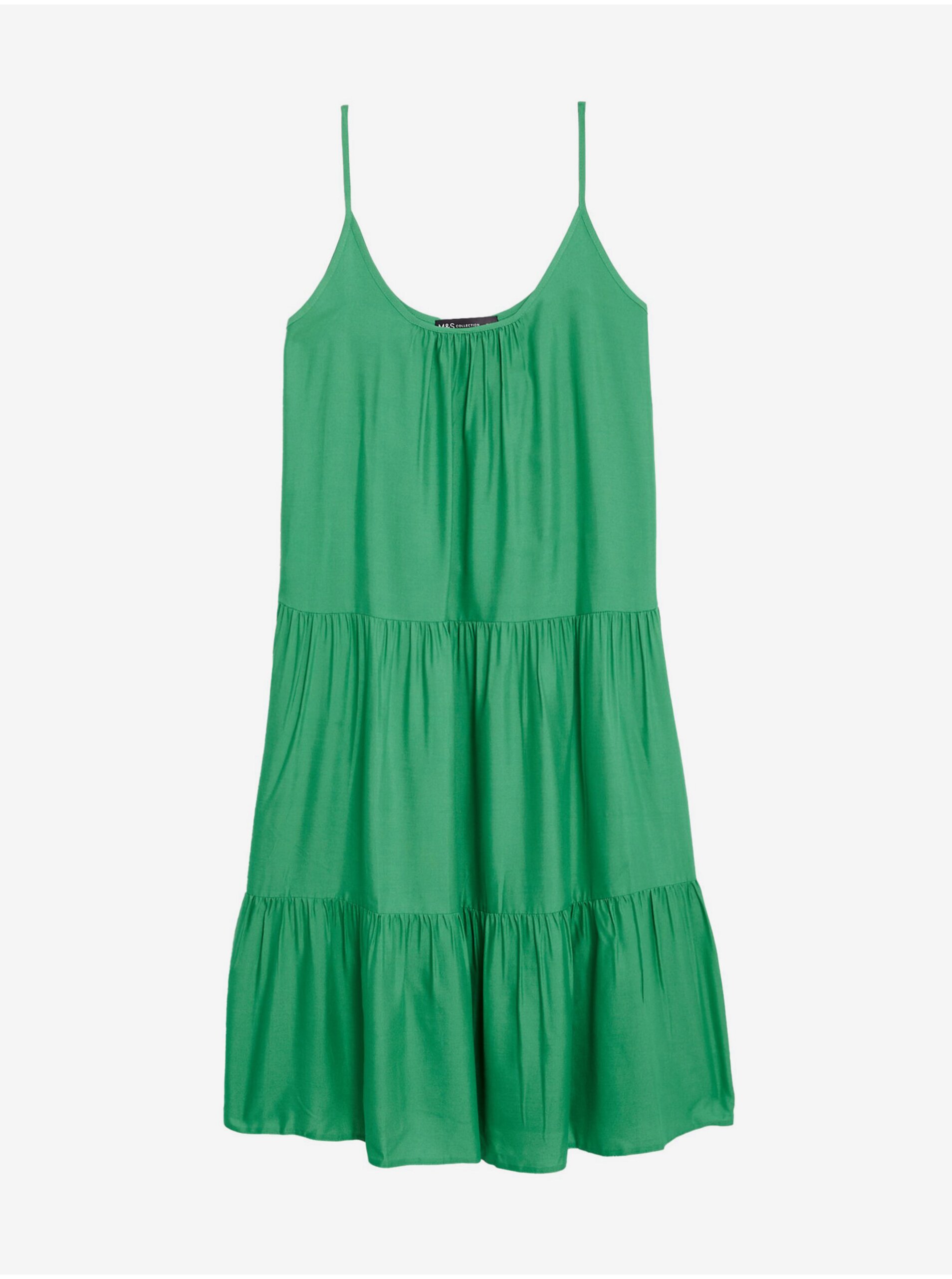 Levně Zelené dámské plážové nabírané mini šaty Marks & Spencer