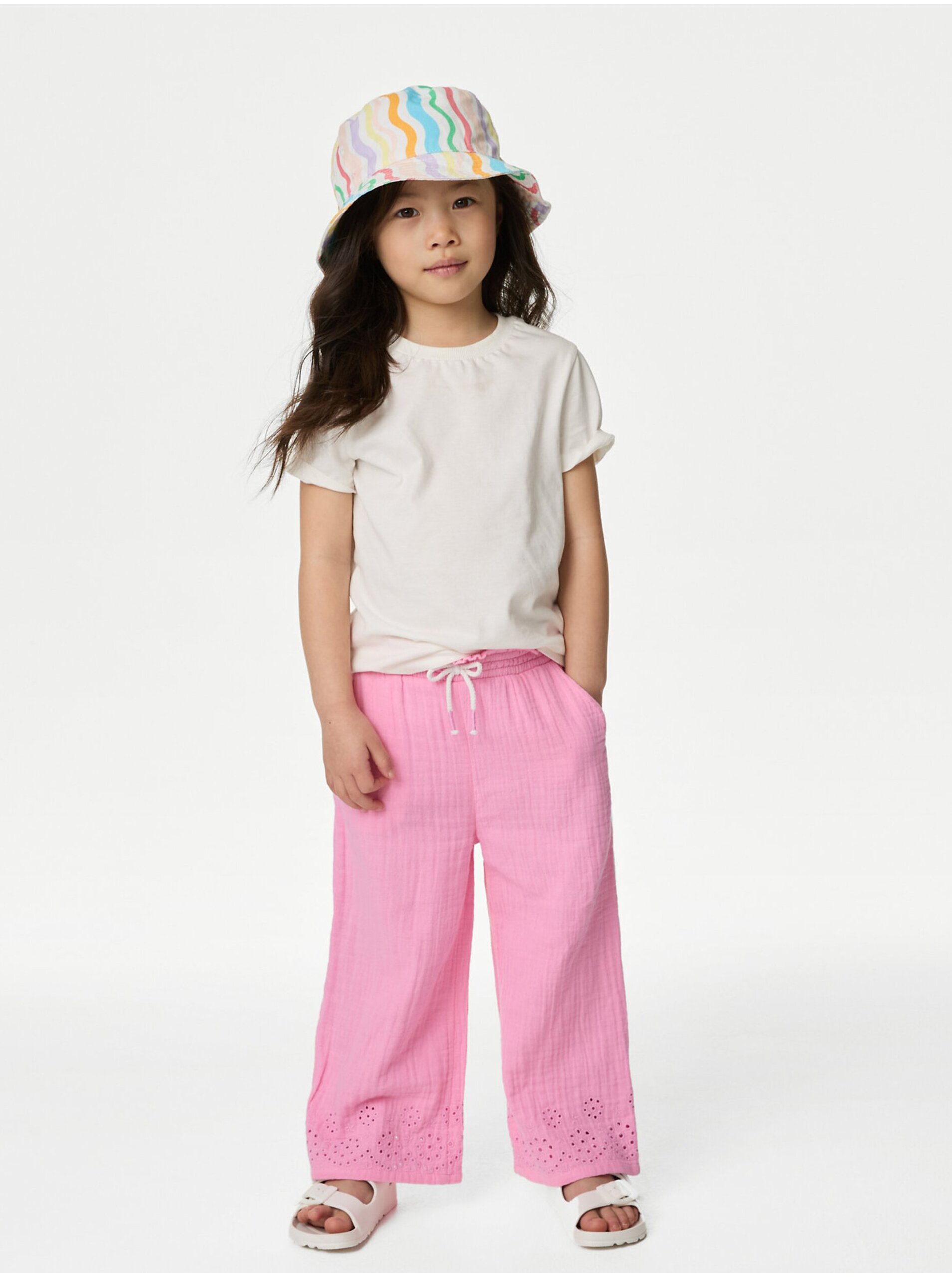 Levně Růžové holčičí široké kalhoty Marks & Spencer