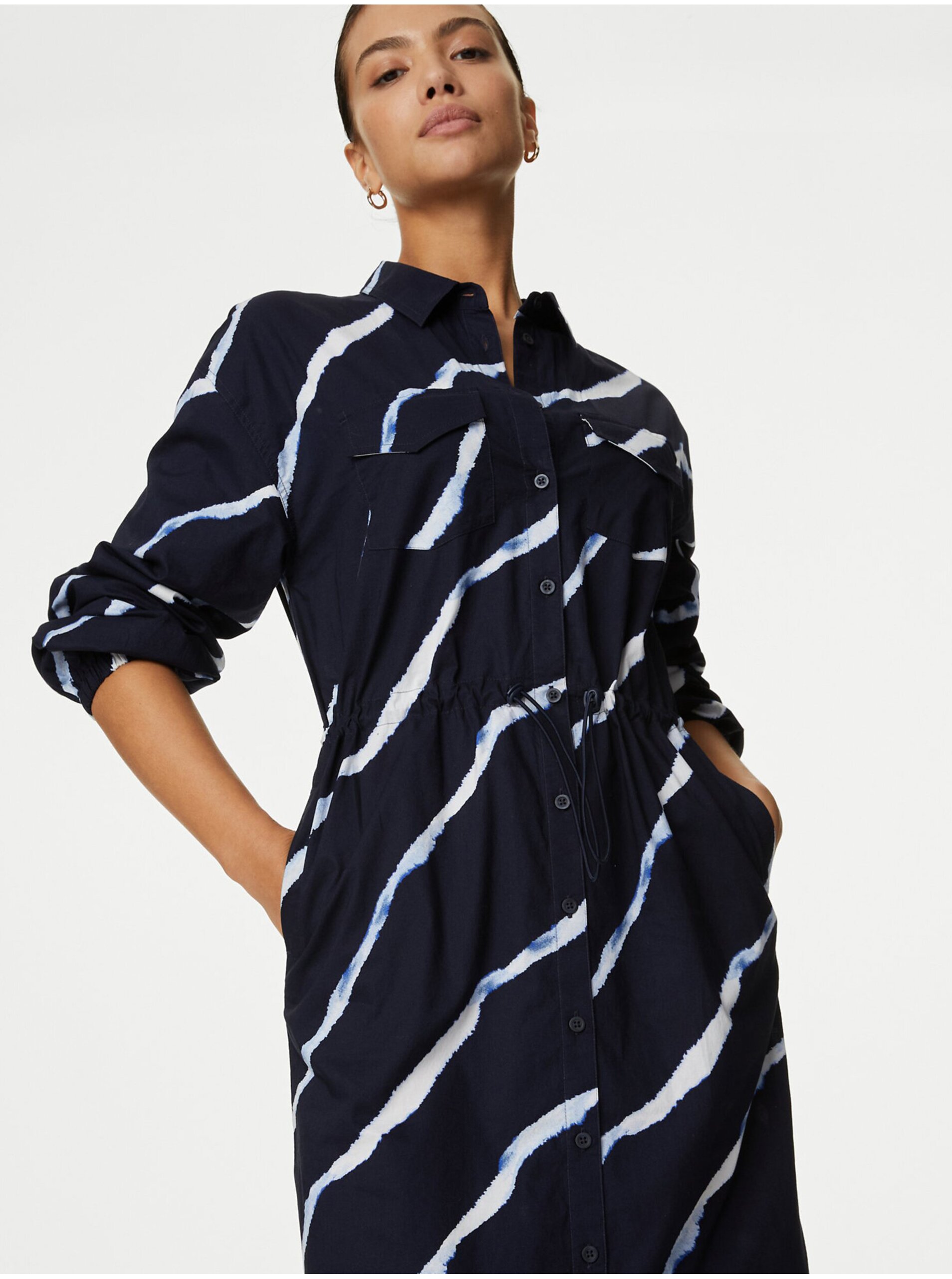 E-shop Tmavomodré dámske košeľové šaty Marks & Spencer