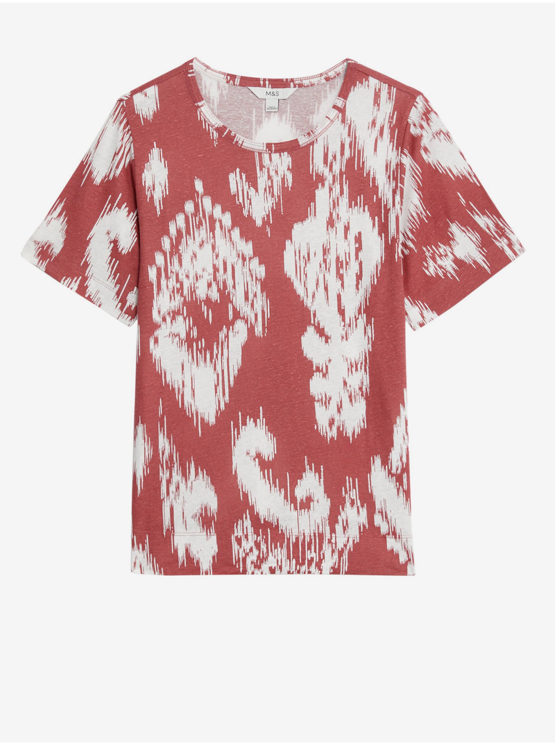 E-shop Bílo-červené dámské vzorované tričko s příměsí lnu Marks & Spencer