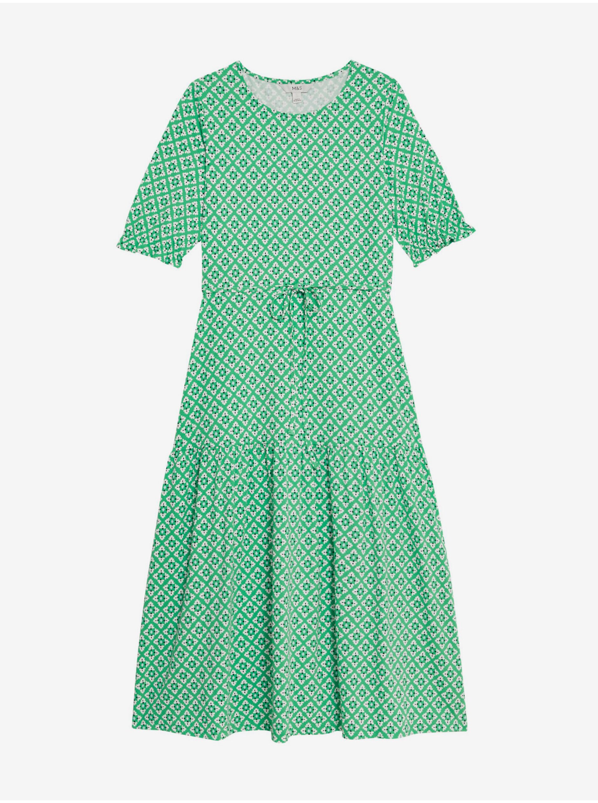 Levně Zelené dámské vzorované žerzejové midi šaty s volánem Marks & Spencer