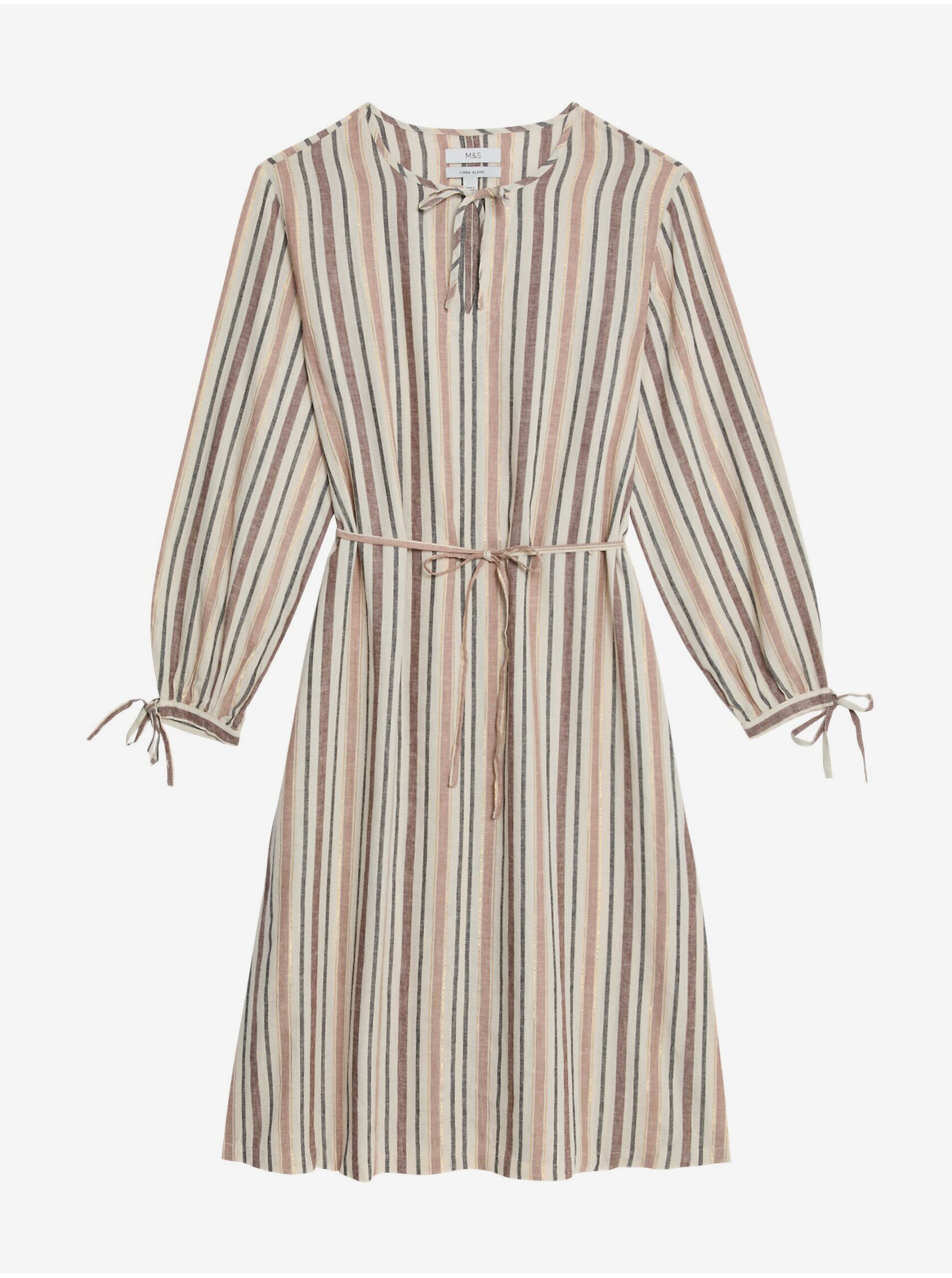 E-shop Béžové dámské pruhované lněné šaty Marks & Spencer