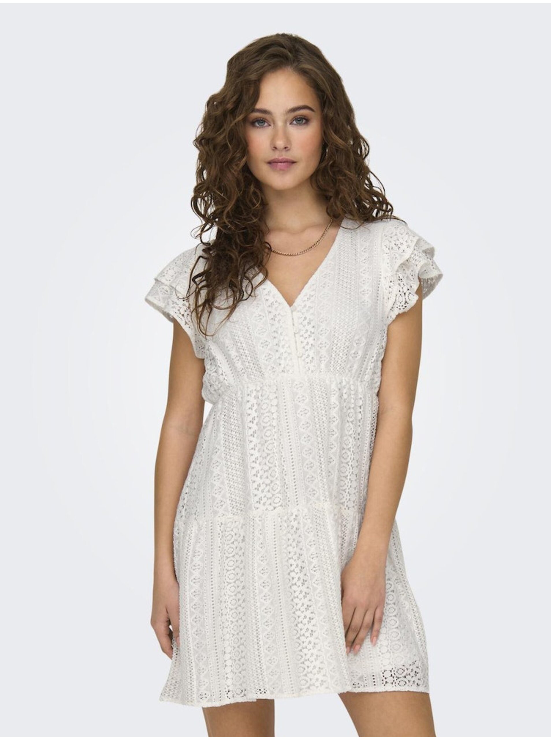 Levně Bílé dámské krajkové šaty ONLY Helena