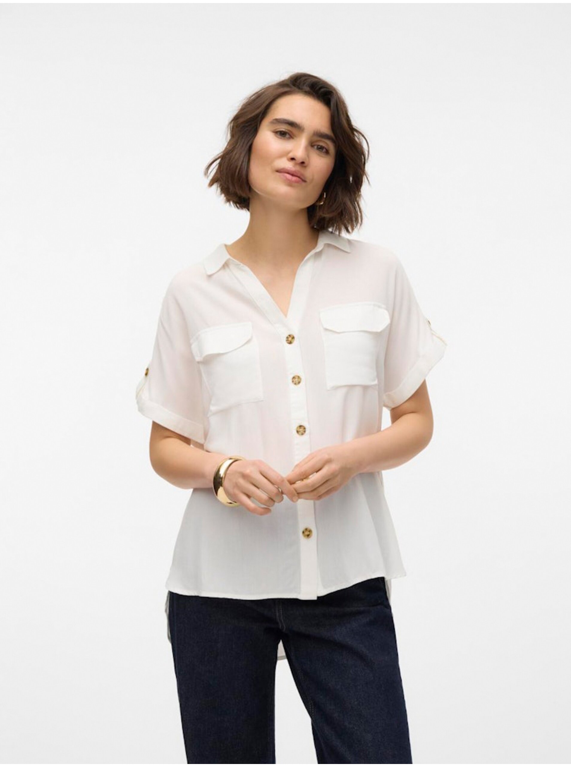E-shop Biela dámska košeľa Vero Moda Bumpy