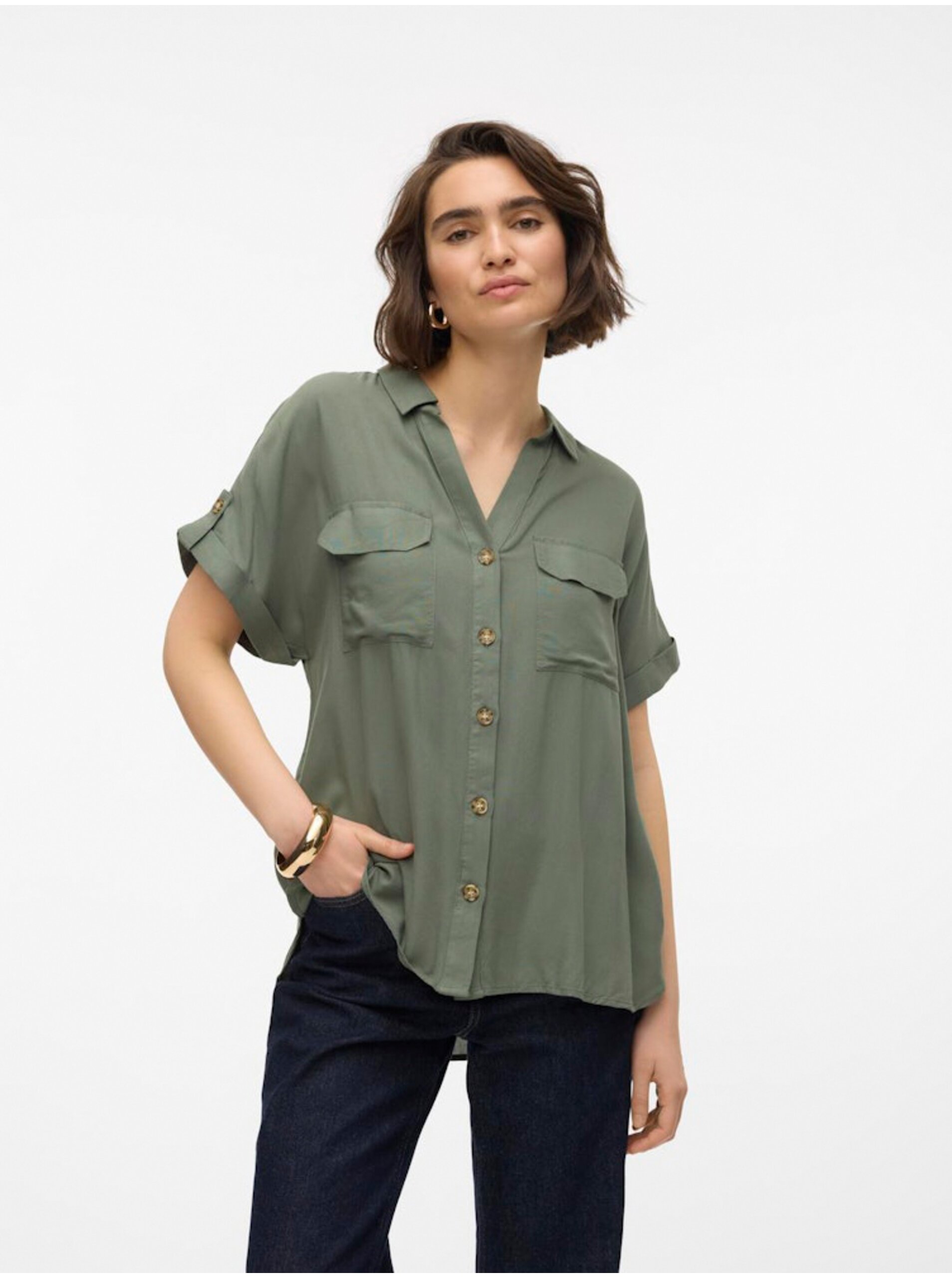 Lacno Zelená dámska košeľa Vero Moda Bumpy