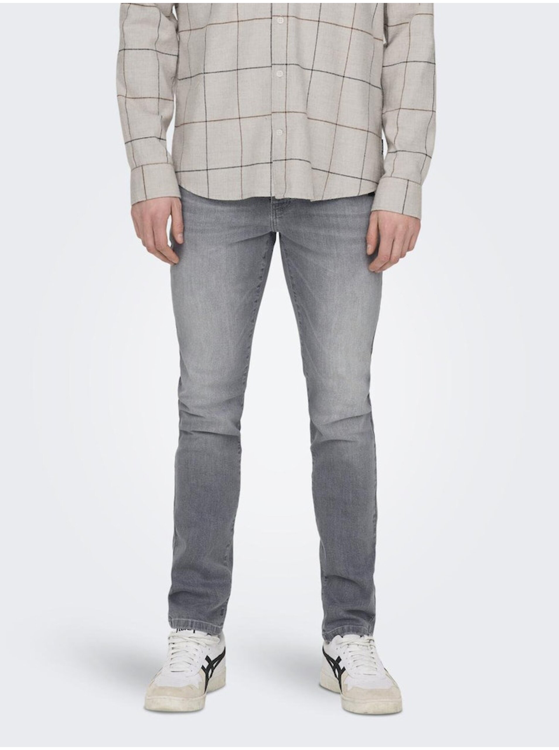 E-shop Šedé pánske slim fit džínsy ONLY & SONS Loom