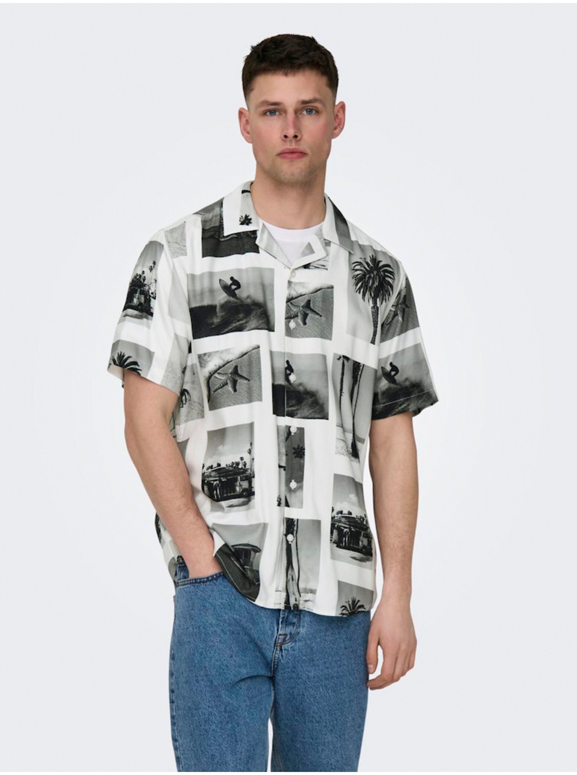 E-shop Čierno-biela pánska vzorovaná košeľa Nano