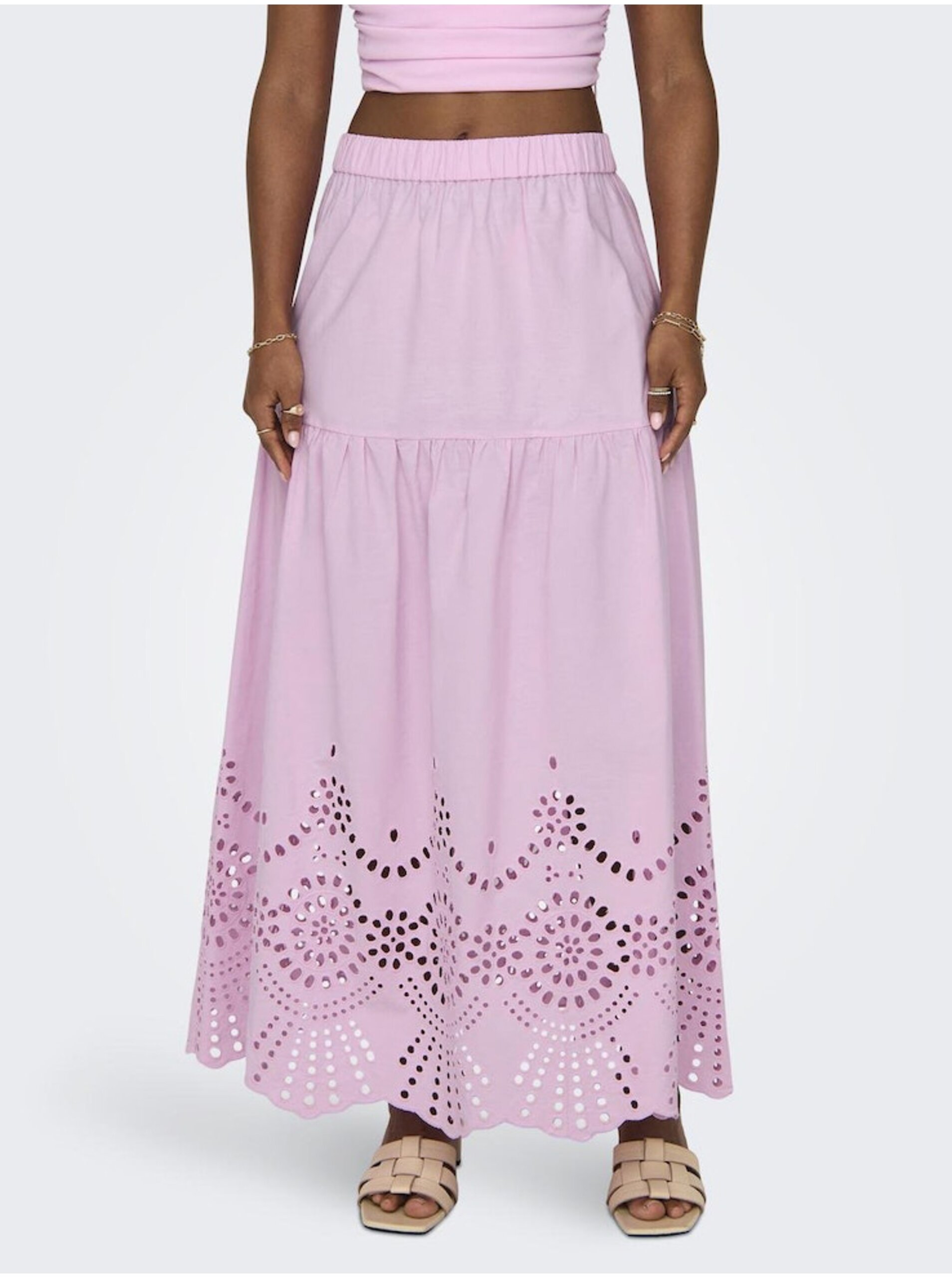 Levně Světle růžová dámská maxi sukně ONLY Roxanne