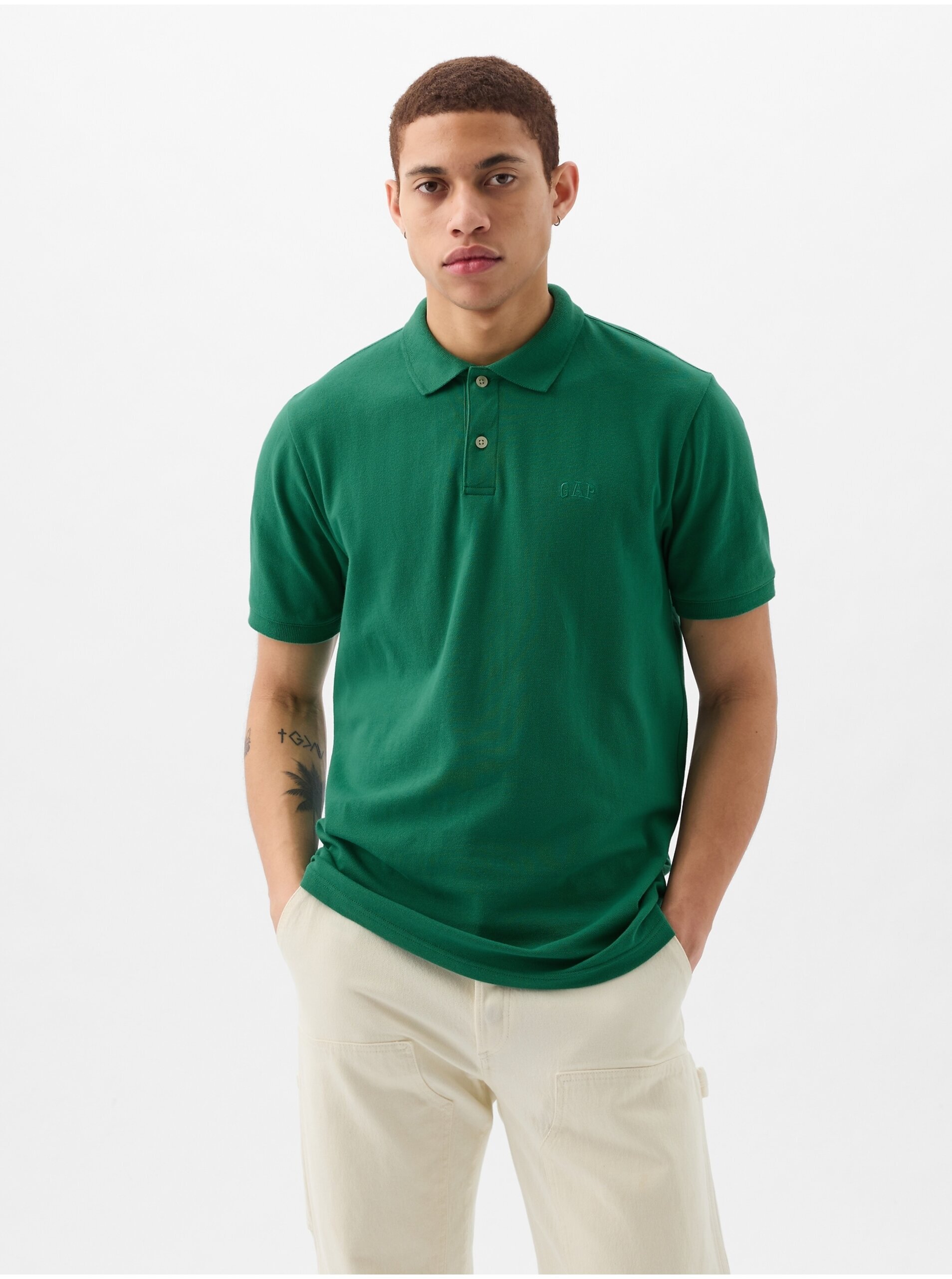 Levně Zelené pánské polo tričko GAP
