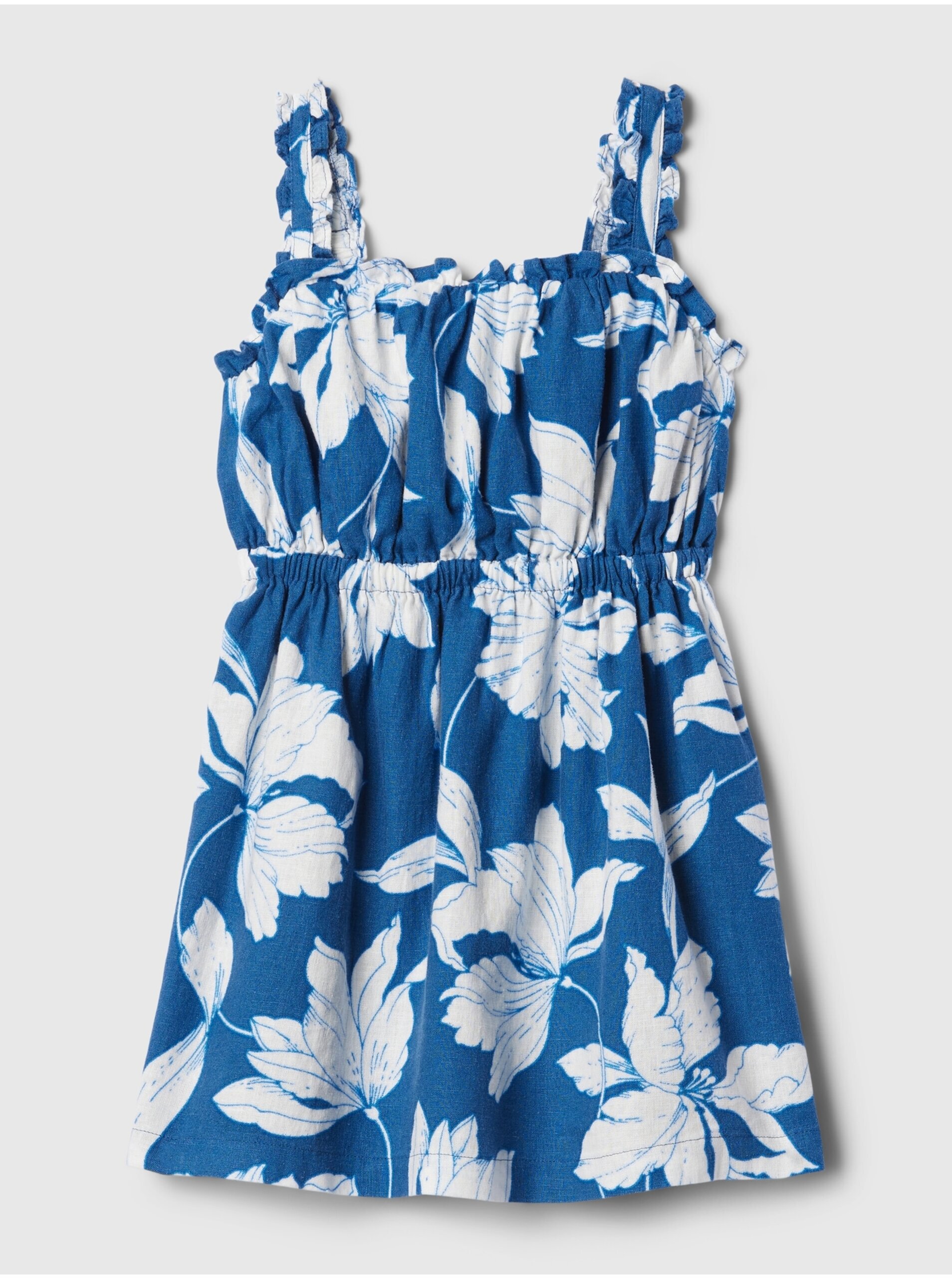 Levně Bílo-modré holčičí květované lněné šaty GAP