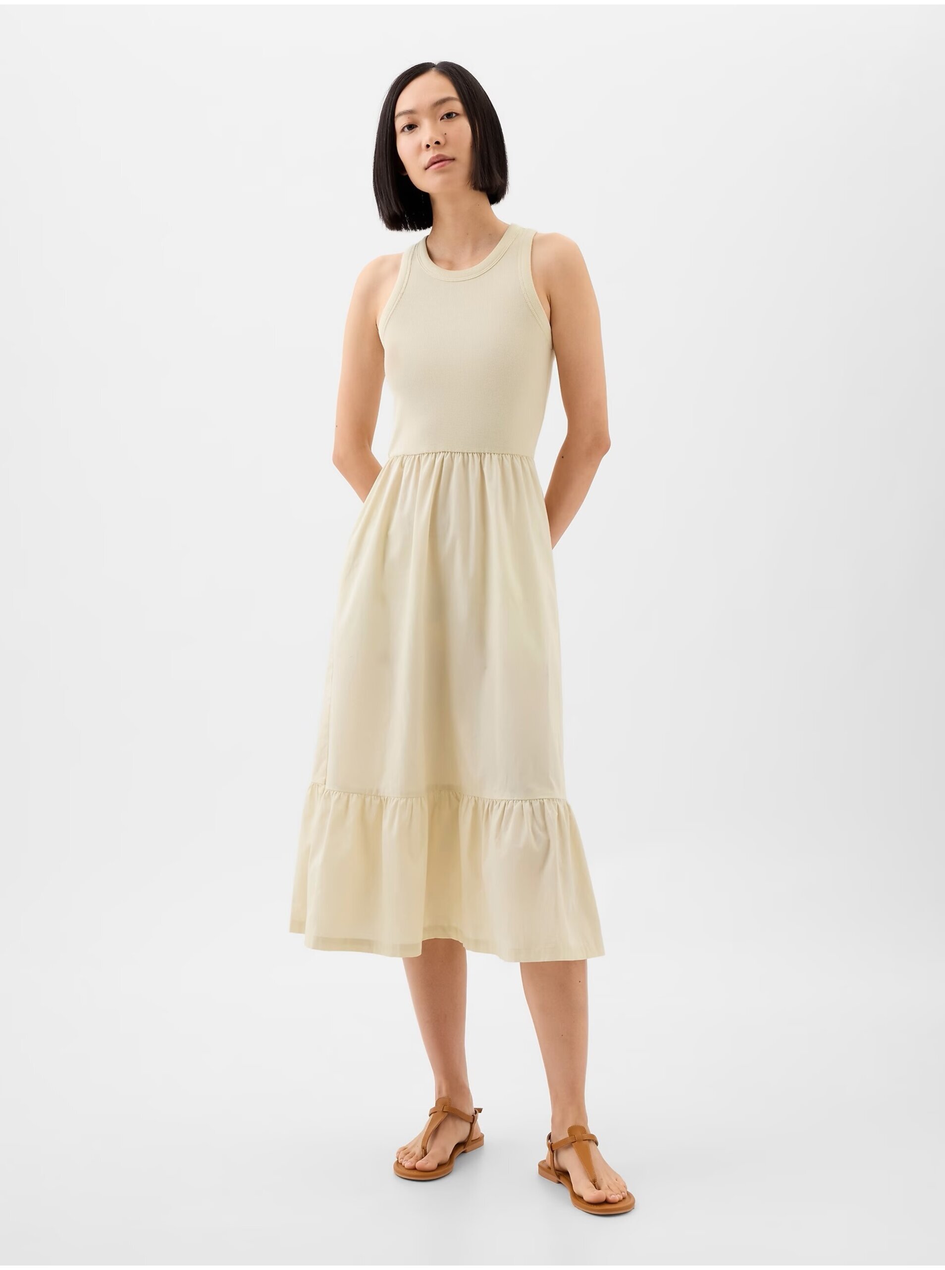 E-shop Béžové dámské midi šaty GAP