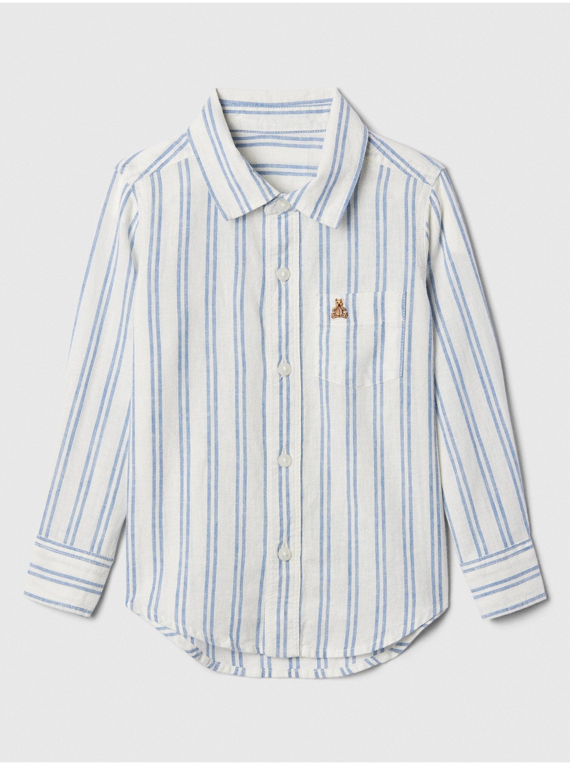 Levně Bílo-modrá klučičí pruhovaná lněná košile GAP Brannan
