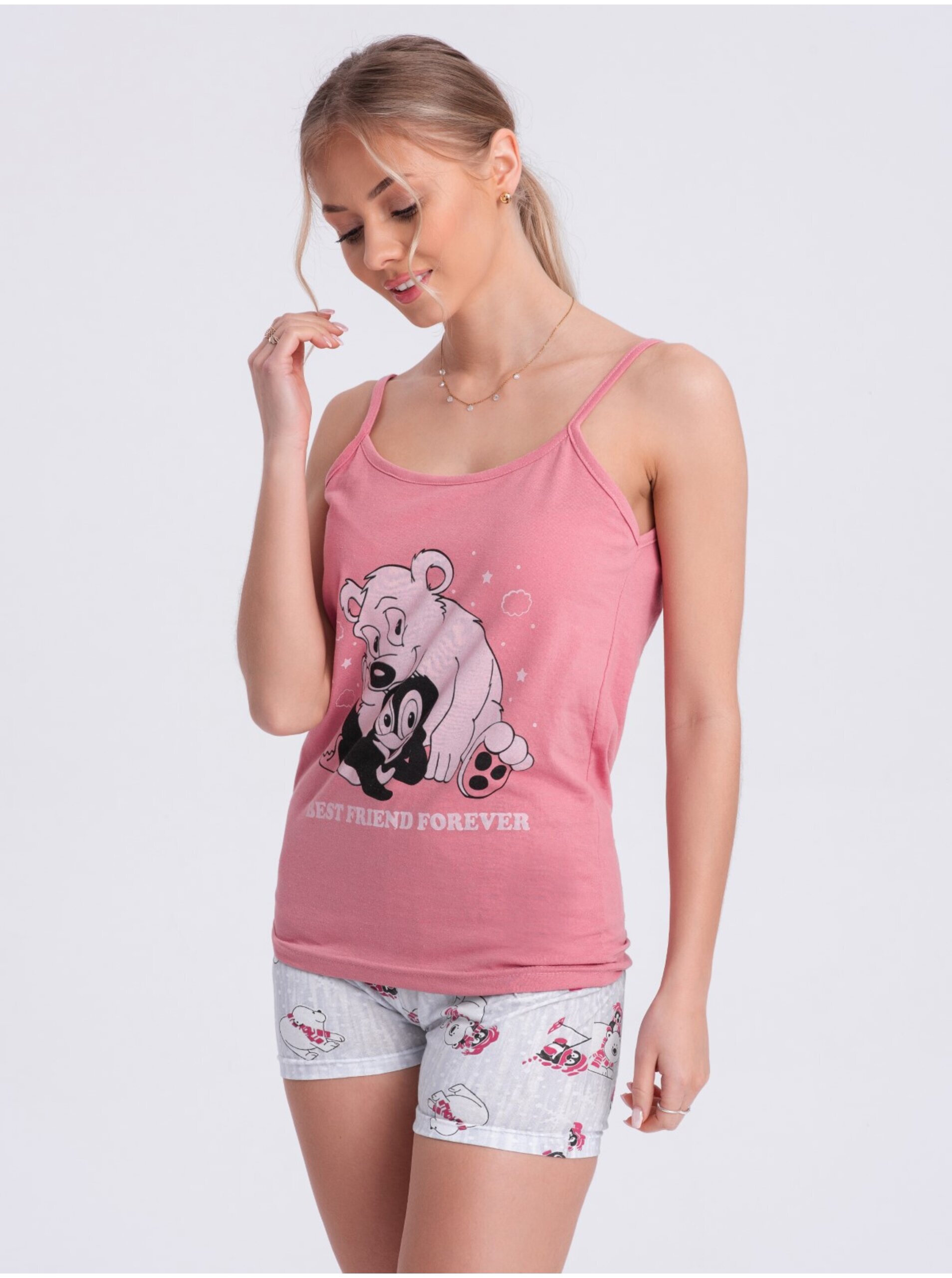Levně Růžové dámské pyžamo s potiskem Edoti
