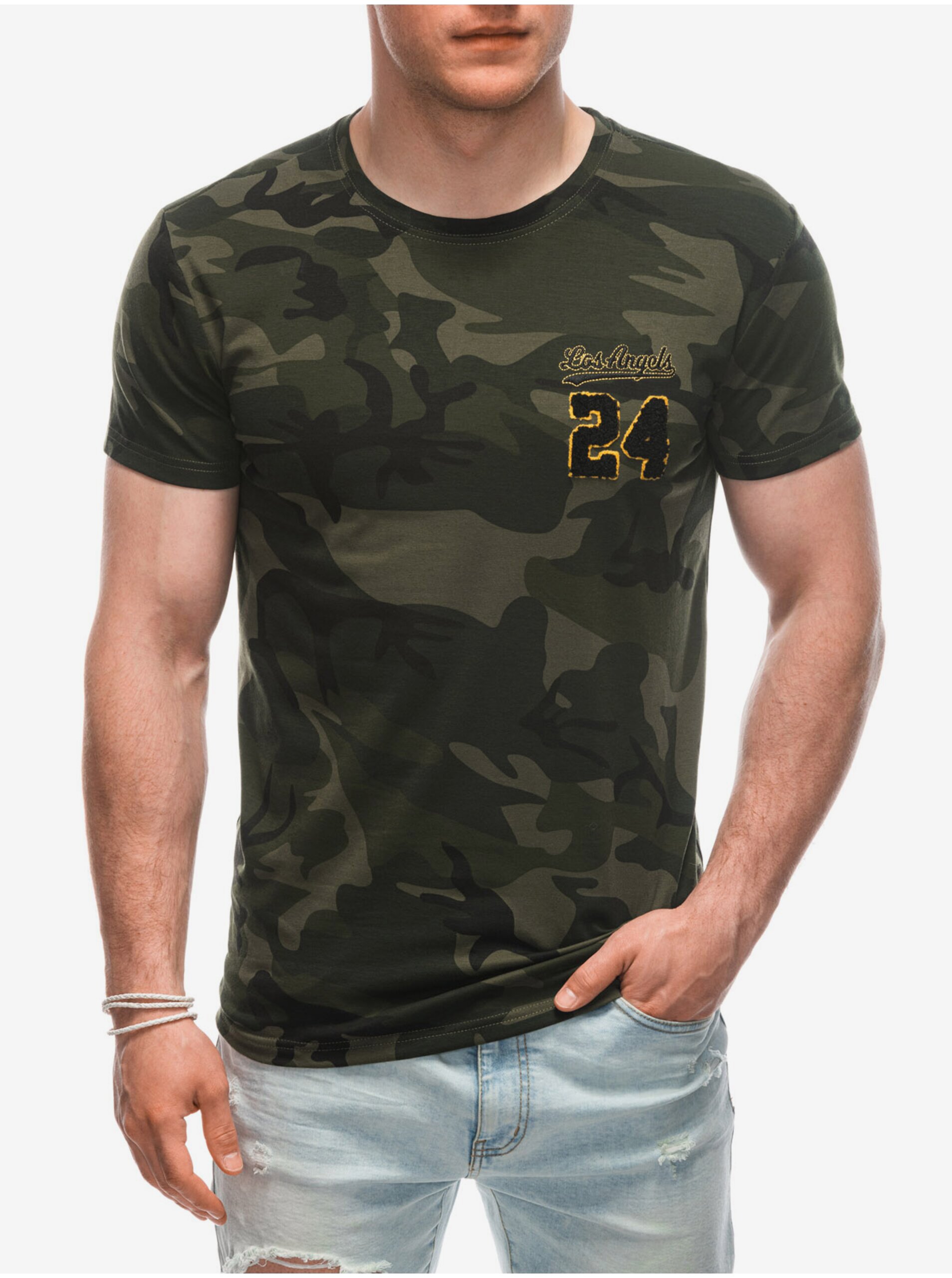 Levně Tmavě zelené pánské army tričko Edoti