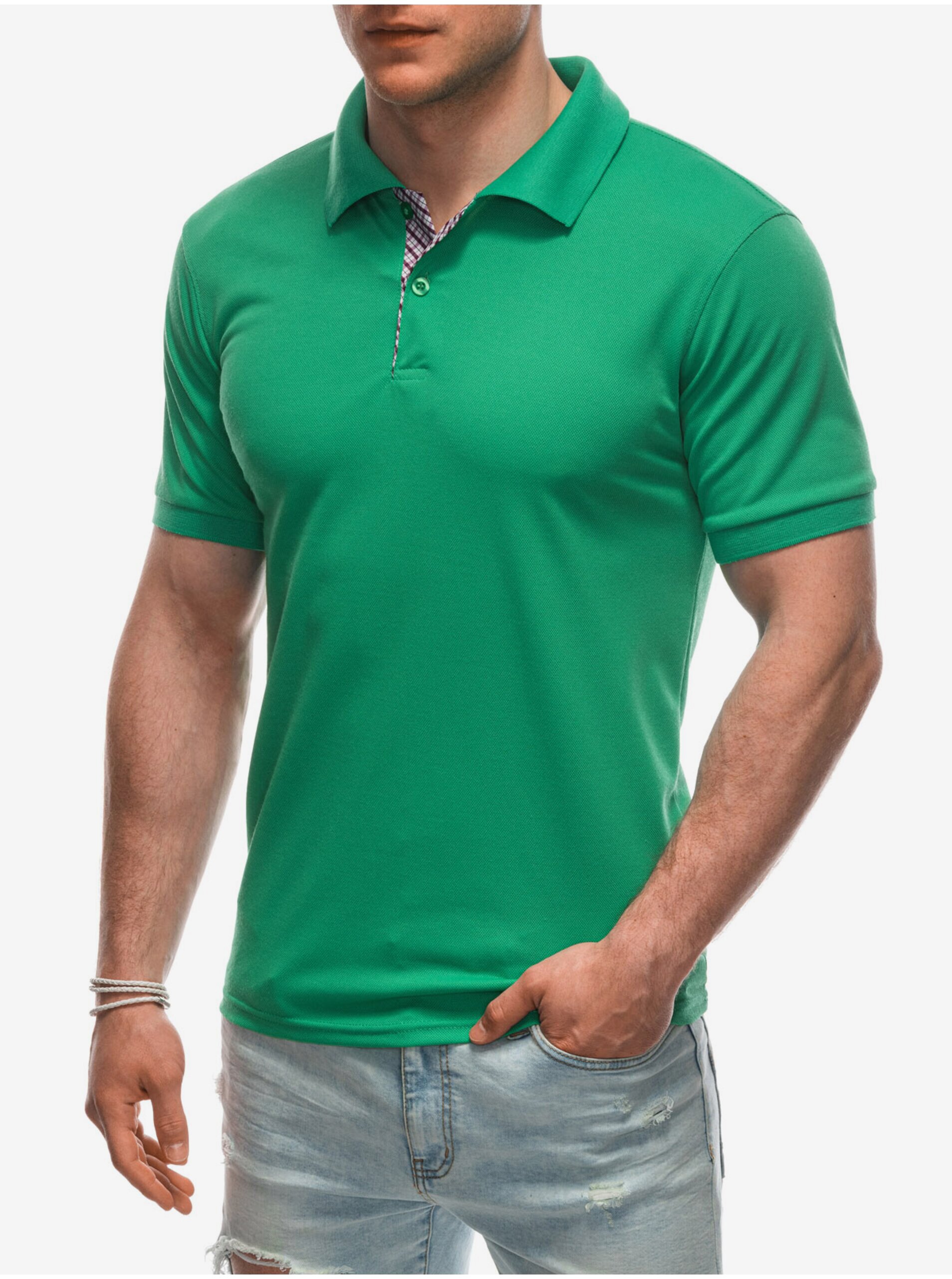 Levně Zelené pánské polo tričko Edoti