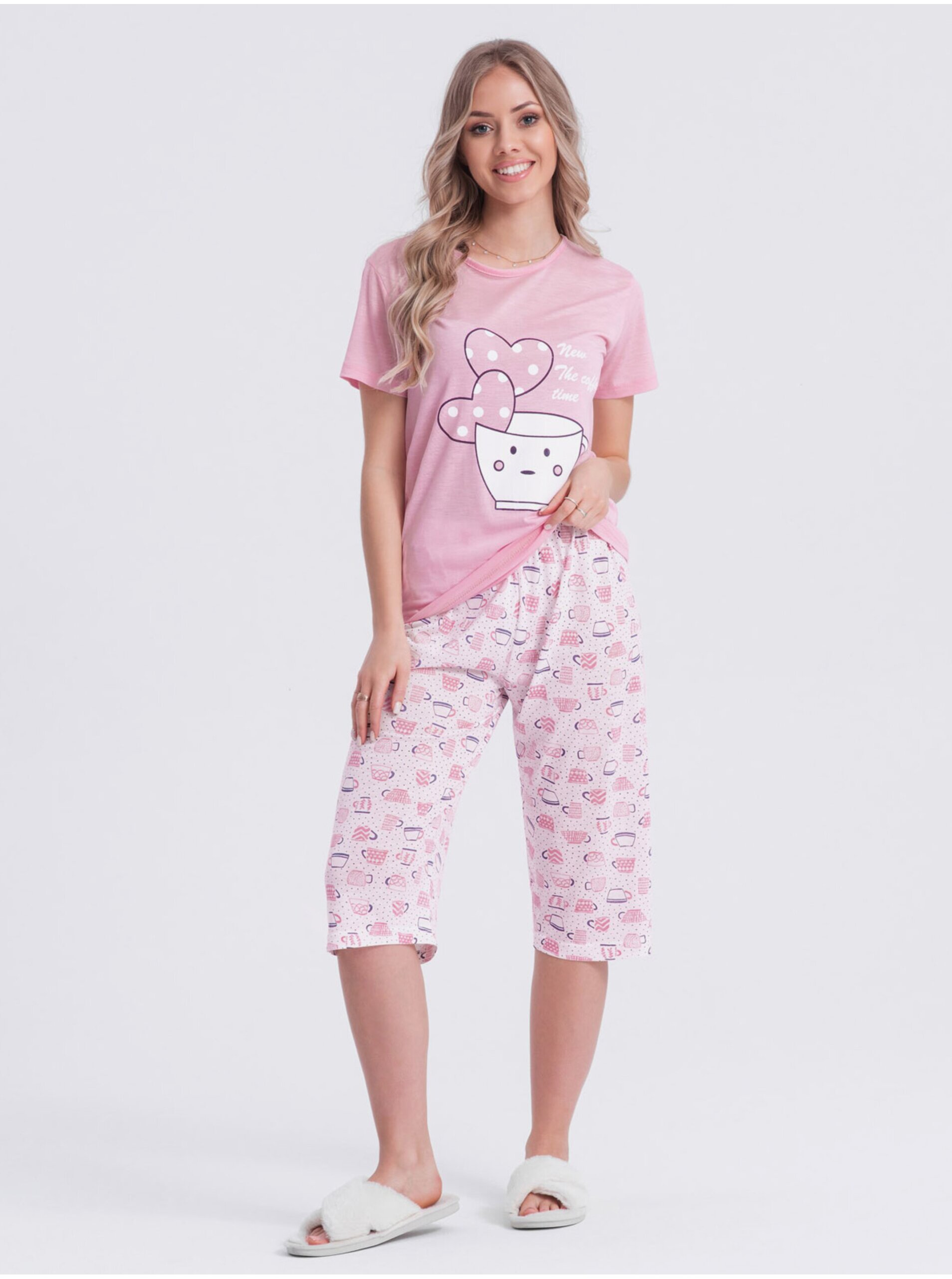 Levně Světle růžové dámské vzorované pyžamo Edoti