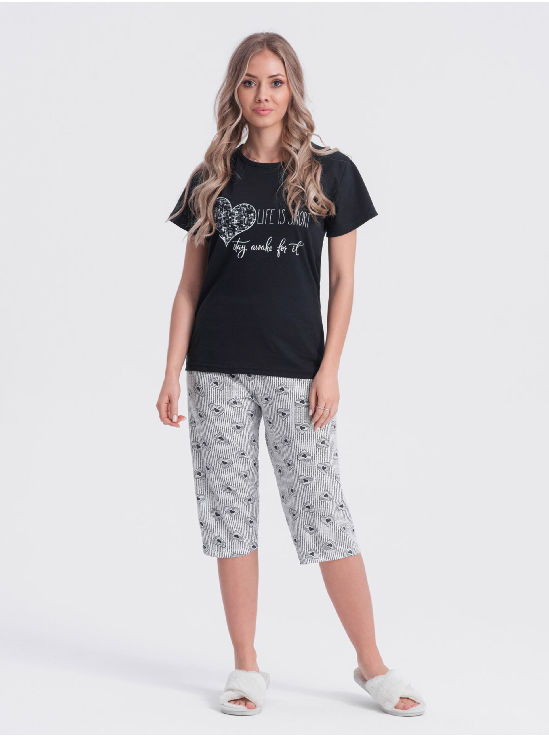 Levně Bílo-černé dámské vzorované pyžamo Edoti